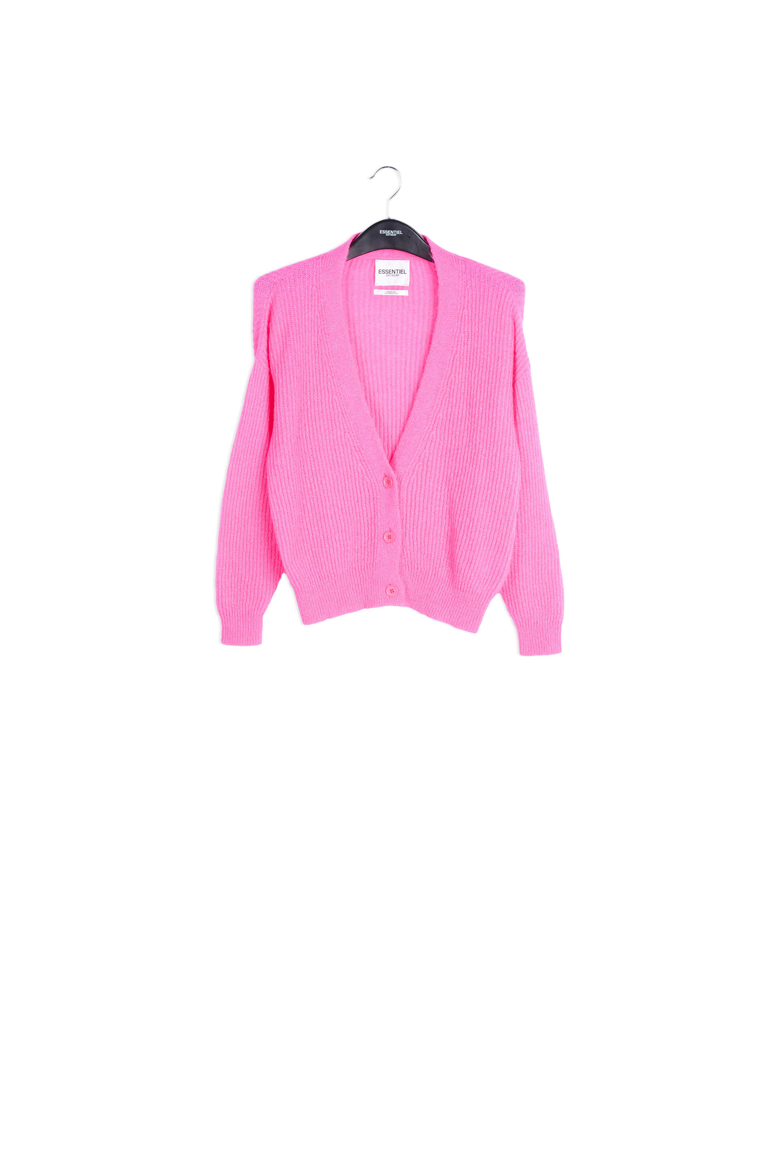 Knitted ribbed cardigan in fuchsia with mohair RE—SSENTIEL | Essentiel second hand