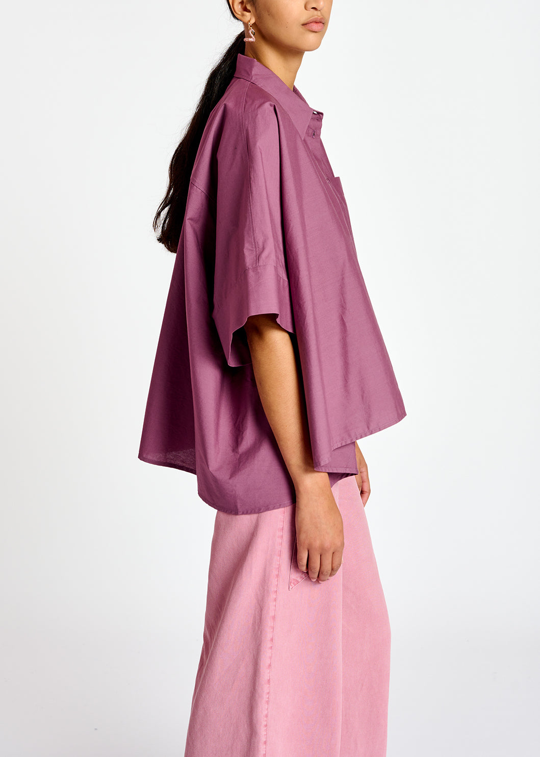 Purple oversized cotton-poplin buttoned shirt RE—SSENTIEL | Essentiel second hand