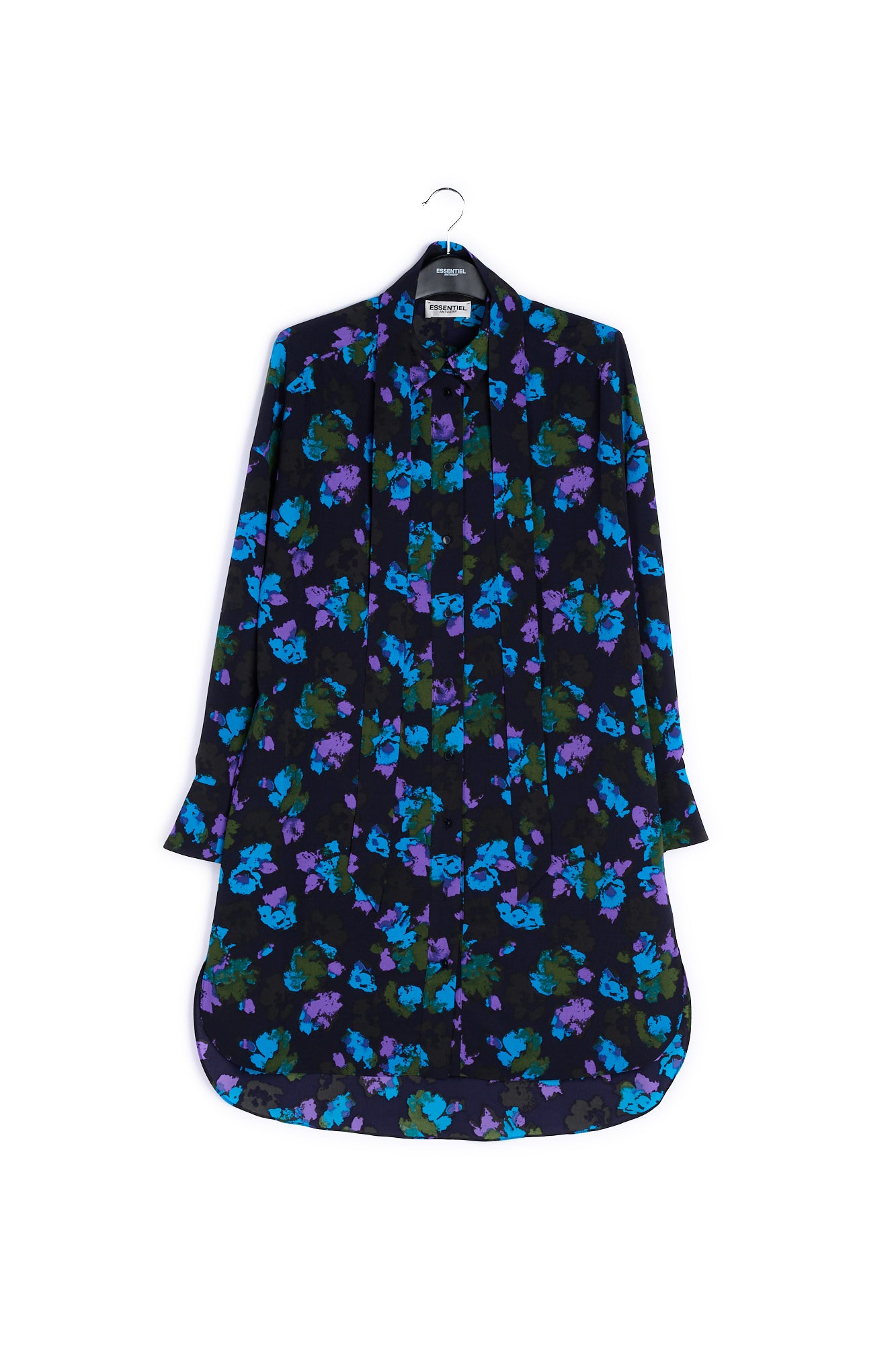 Black and red floral print midi shirt dress RE—SSENTIEL | Essentiel second hand