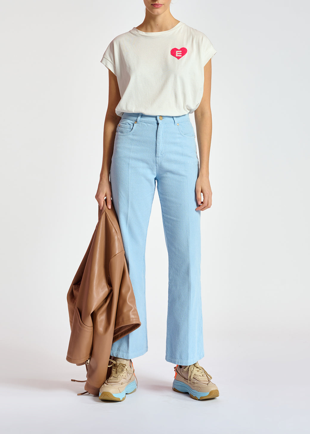 Light blue cotton-corduroy flared-fit pants RE—SSENTIEL | Essentiel second hand