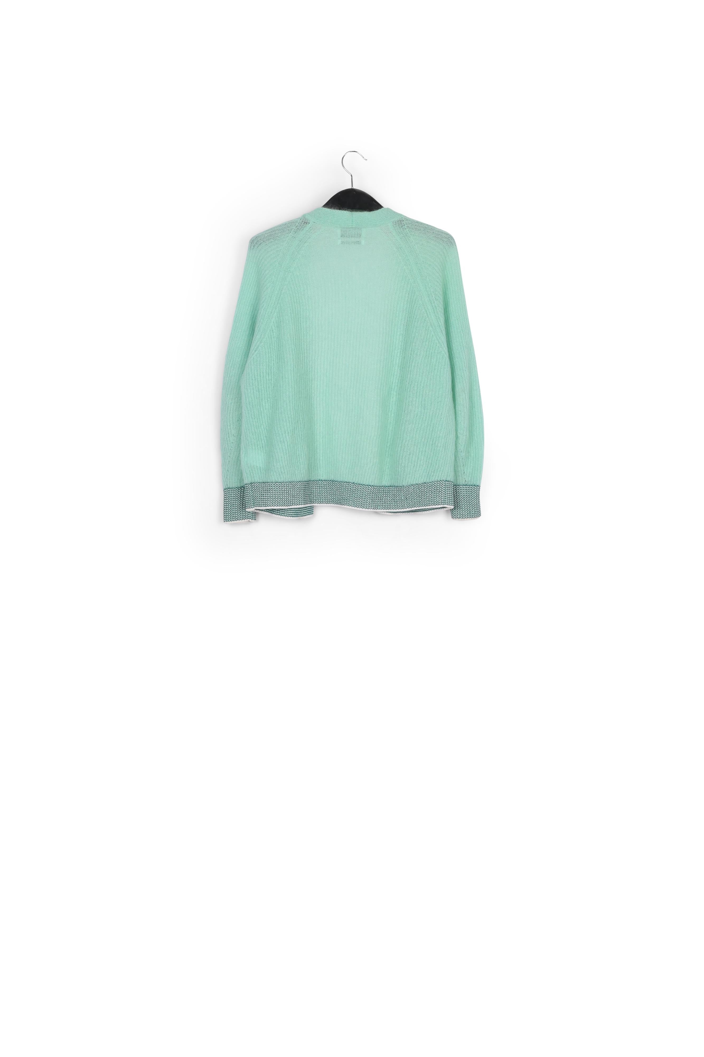 Turquoise ribbed open cardigan with accentuated trims RE—SSENTIEL | Essentiel second hand