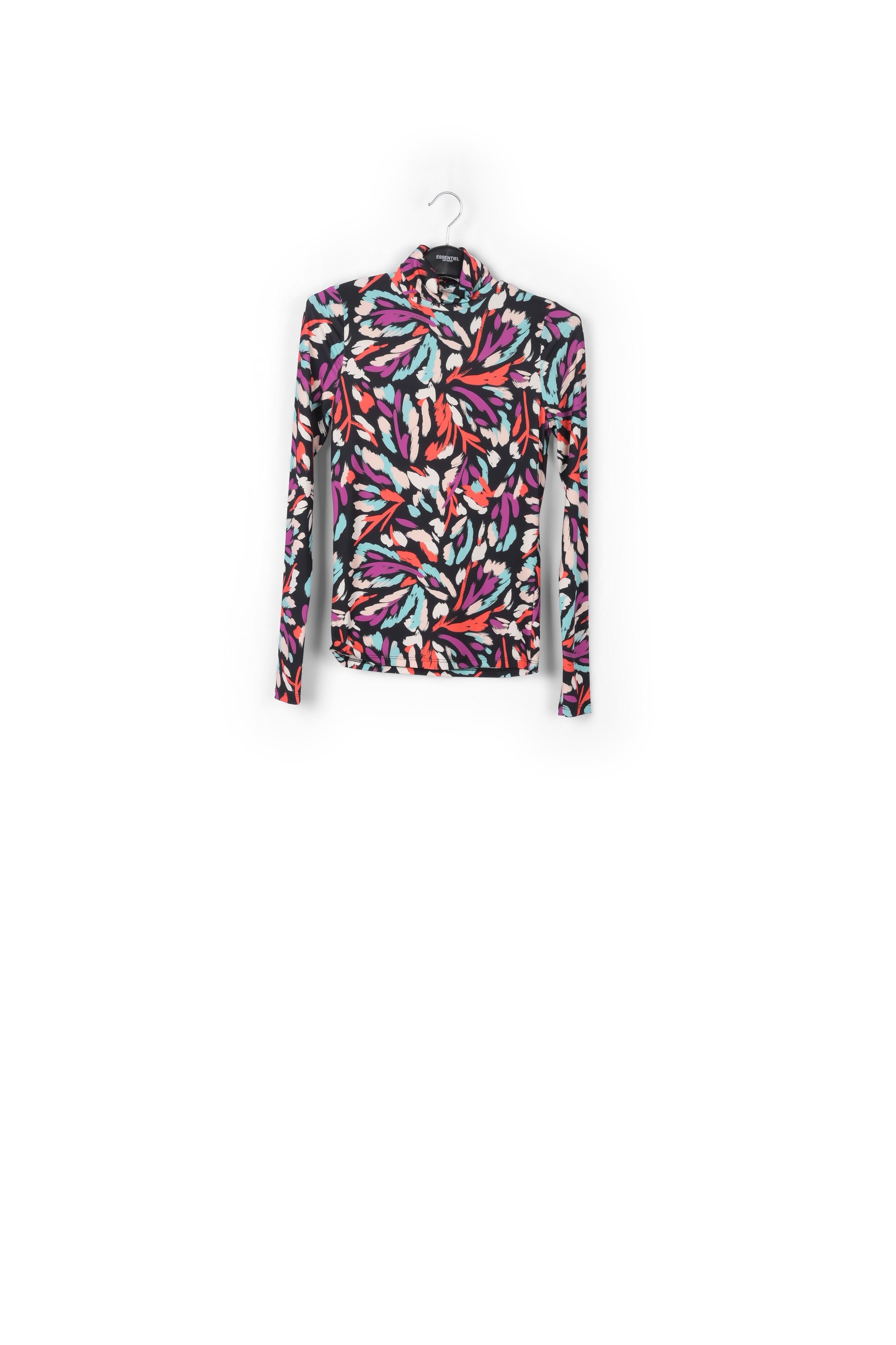 Black, coral red and purple abstract-print turtleneck top RE—SSENTIEL | Essentiel second hand