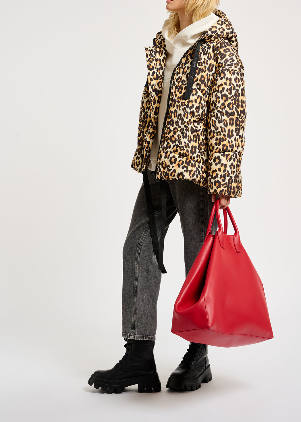 Leopard-print hooded puffer jacket RE—SSENTIEL | Essentiel second hand
