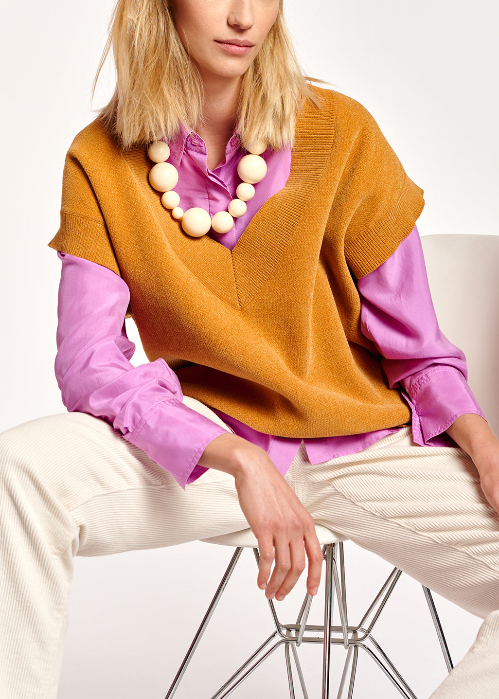 Camel sleeveless knitted vest RE—SSENTIEL | Essentiel second hand