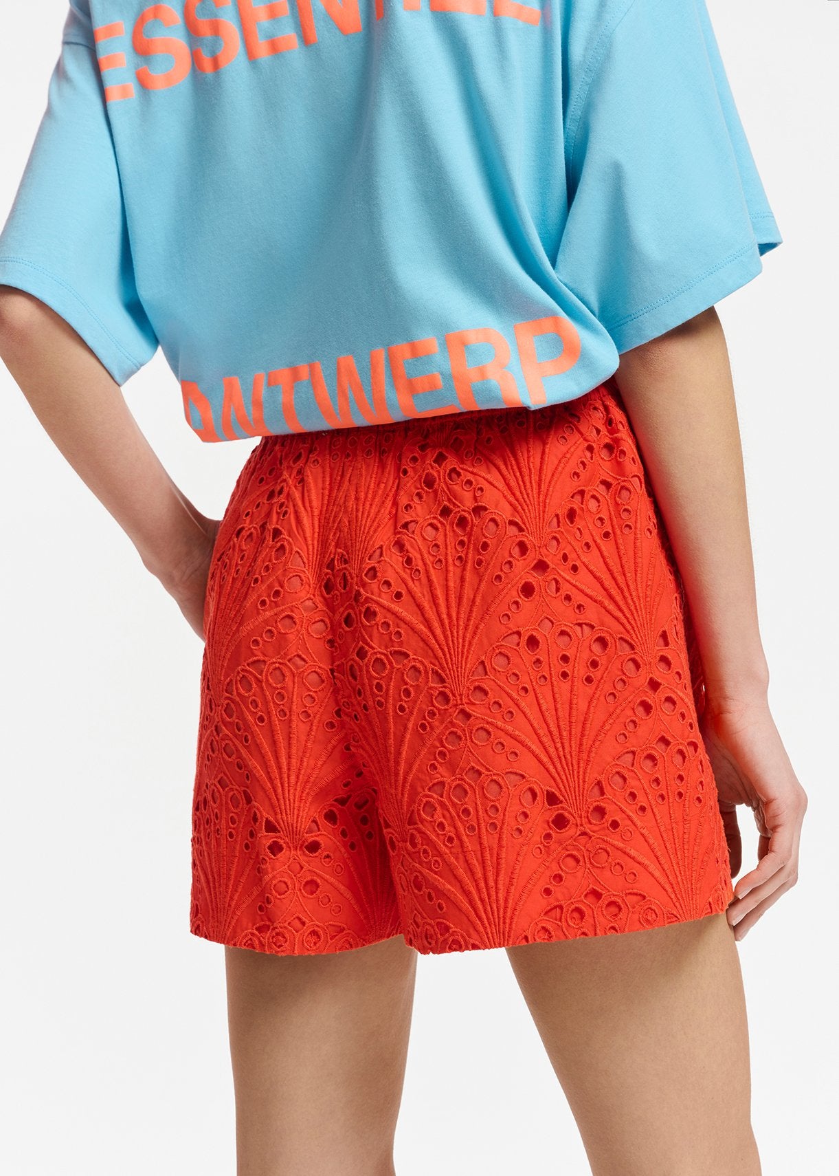 Red broderie anglaise cotton shorts RE—SSENTIEL | Essentiel second hand