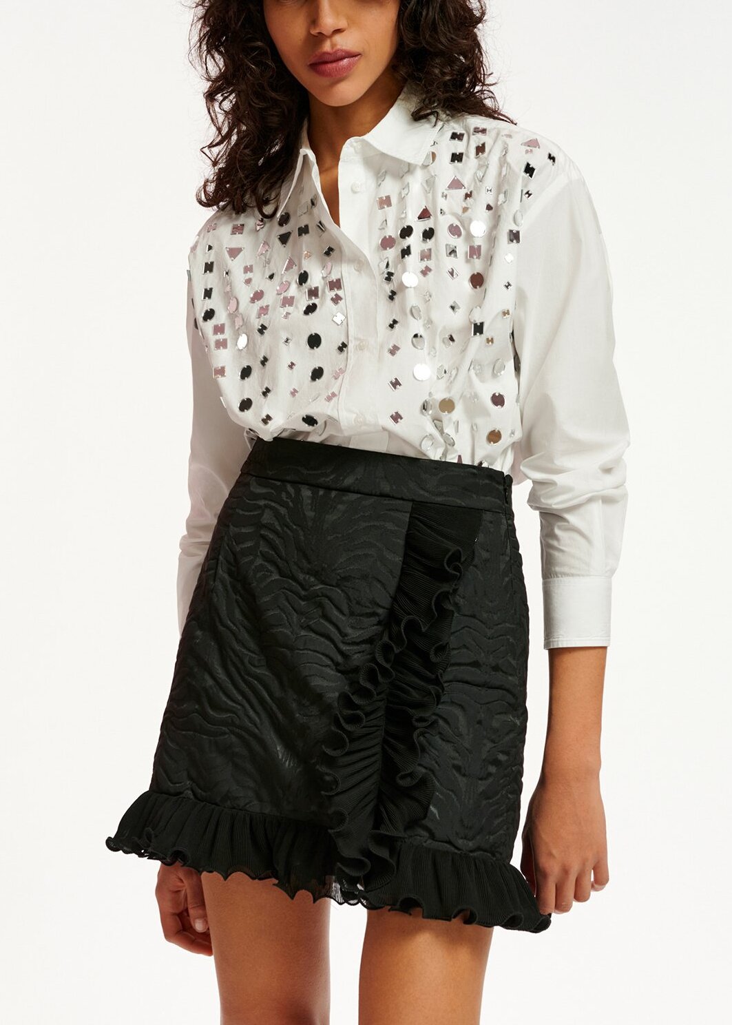 Black mini skirt with ruffle RE—SSENTIEL | Essentiel second hand