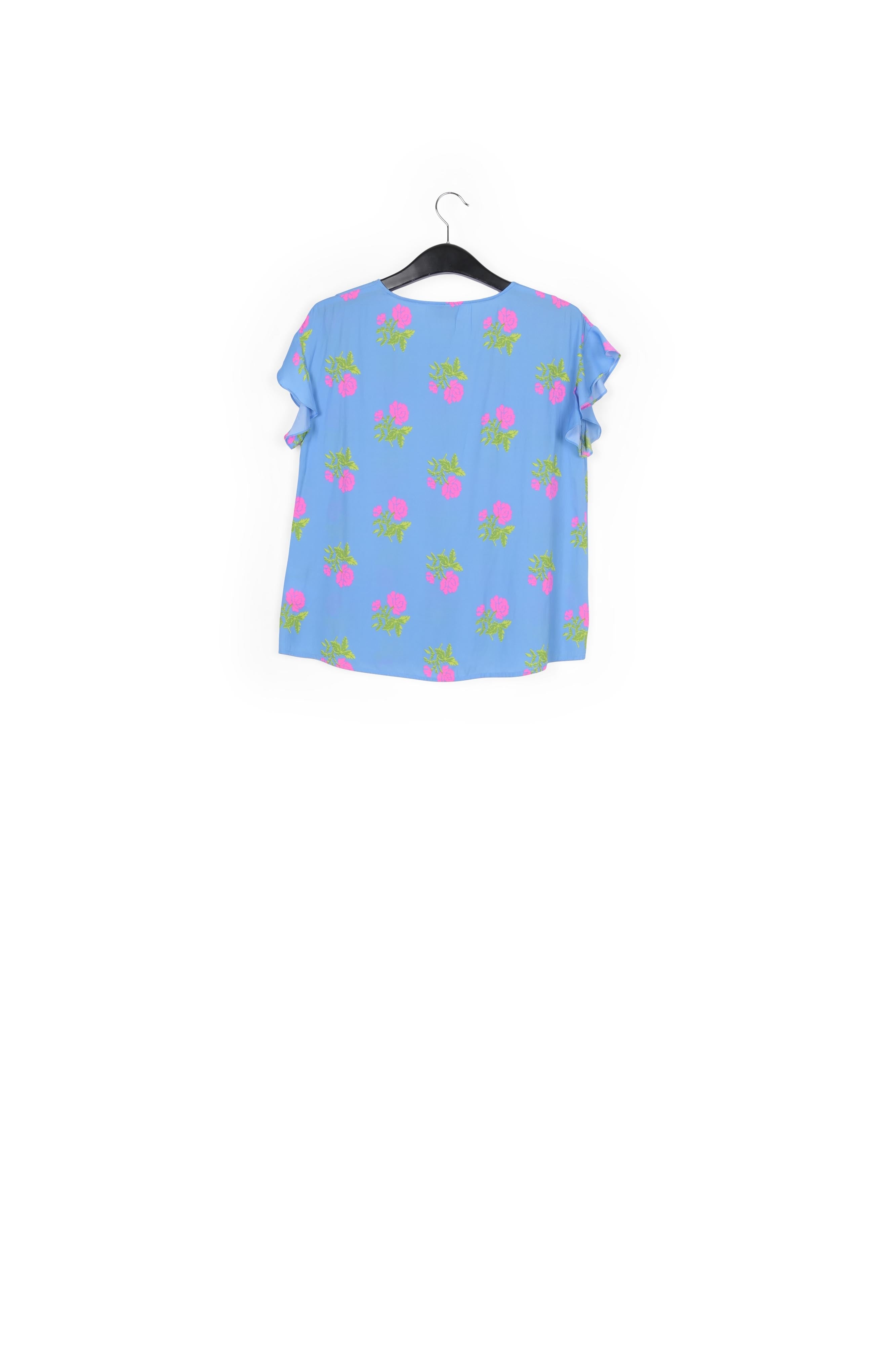 Blue flower print top with ruffled sleeves RE—SSENTIEL | Essentiel second hand