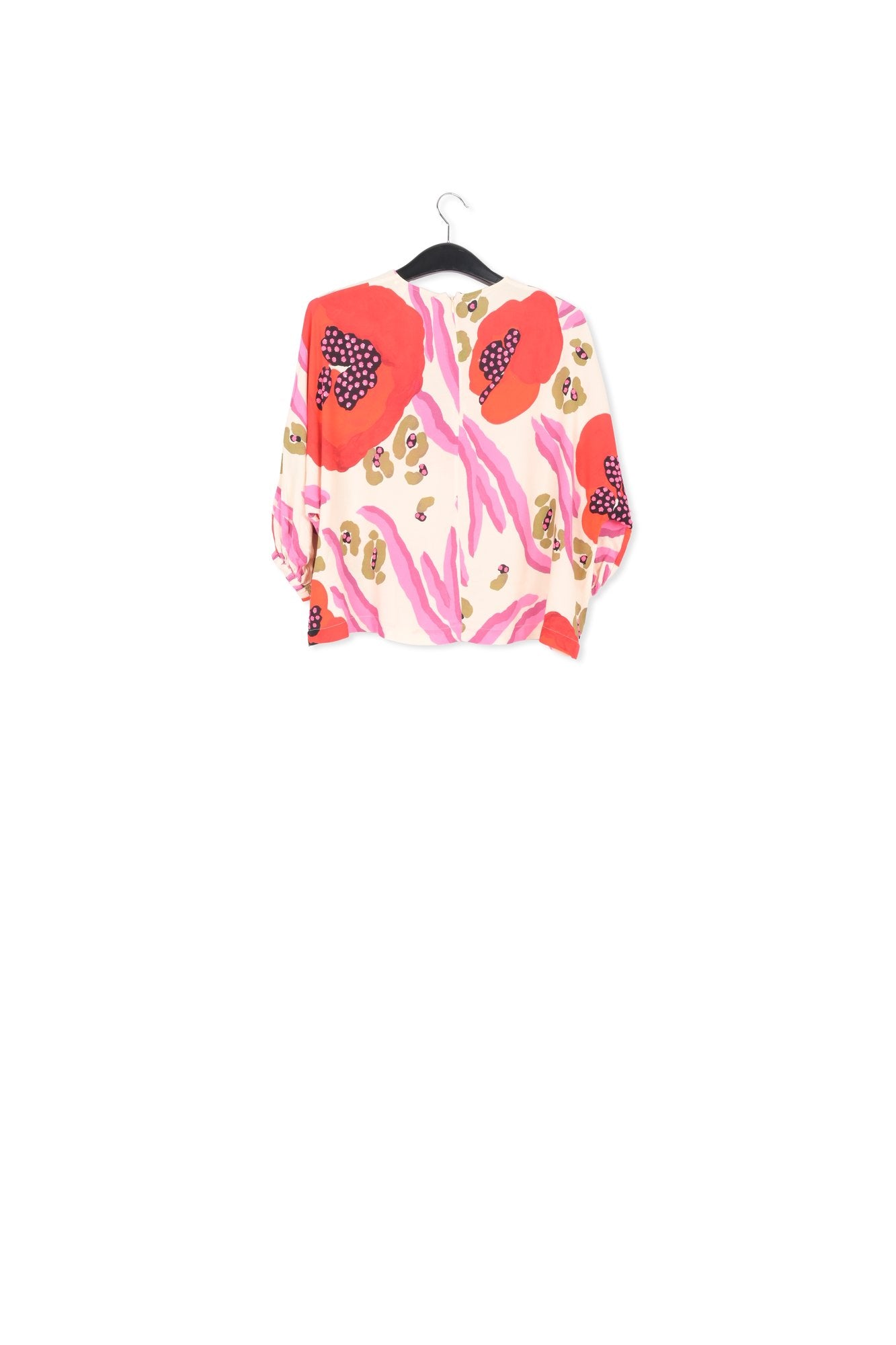 Ecru, red and pink batwing-sleeve top with abstract print RE—SSENTIEL | Essentiel second hand