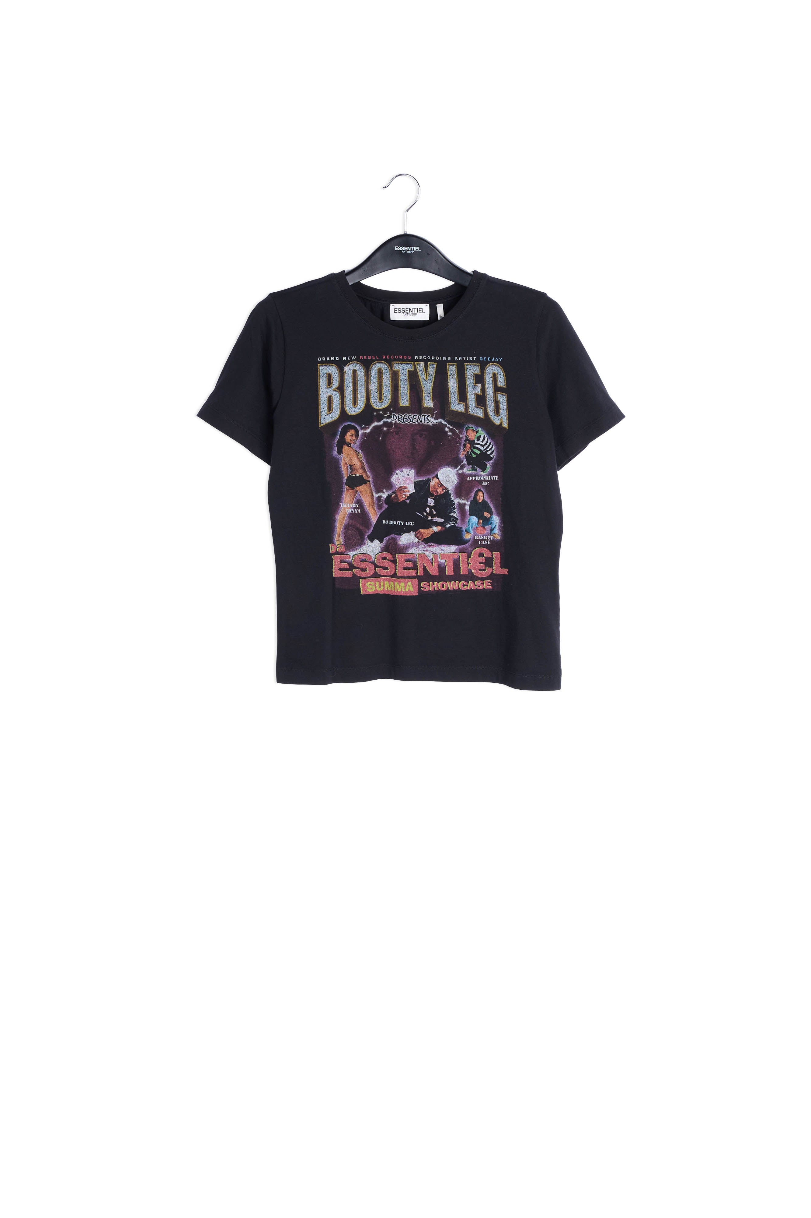 Black cotton t-shirt with dj booty leg print RE—SSENTIEL | Essentiel second hand