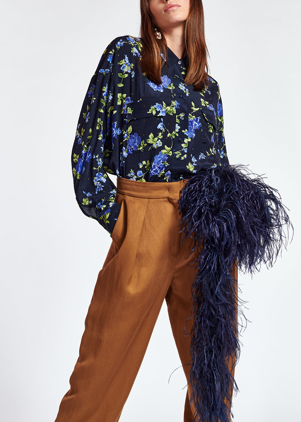 Dark bluefloral print shirt with rhinestones RE—SSENTIEL | Essentiel second hand