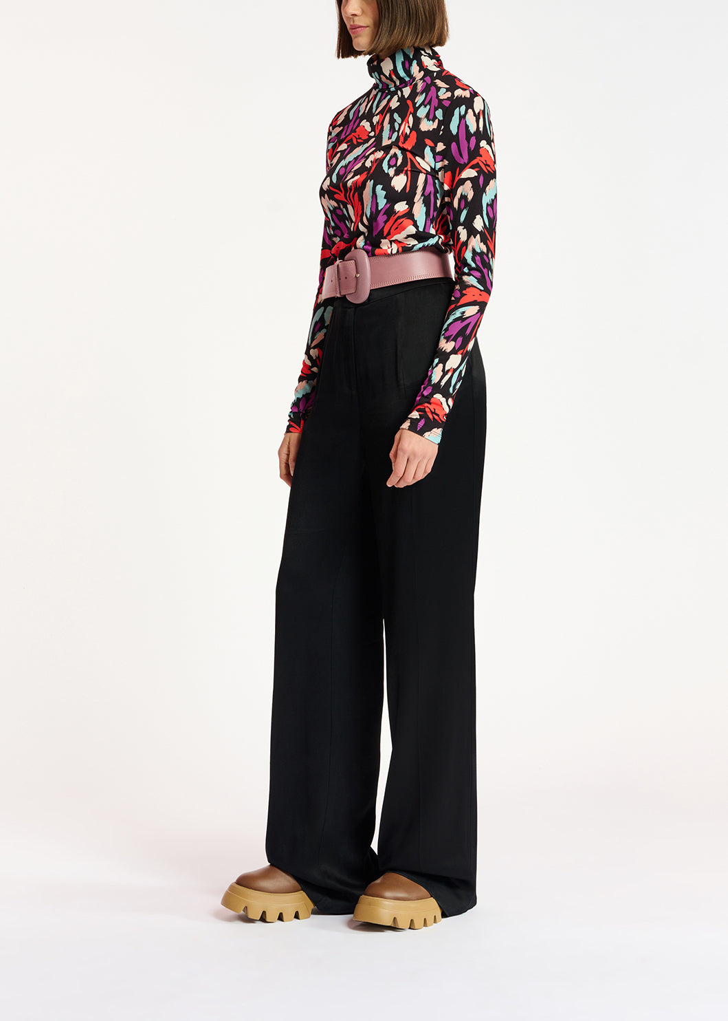Black, coral red and purple abstract-print turtleneck top RE—SSENTIEL | Essentiel second hand