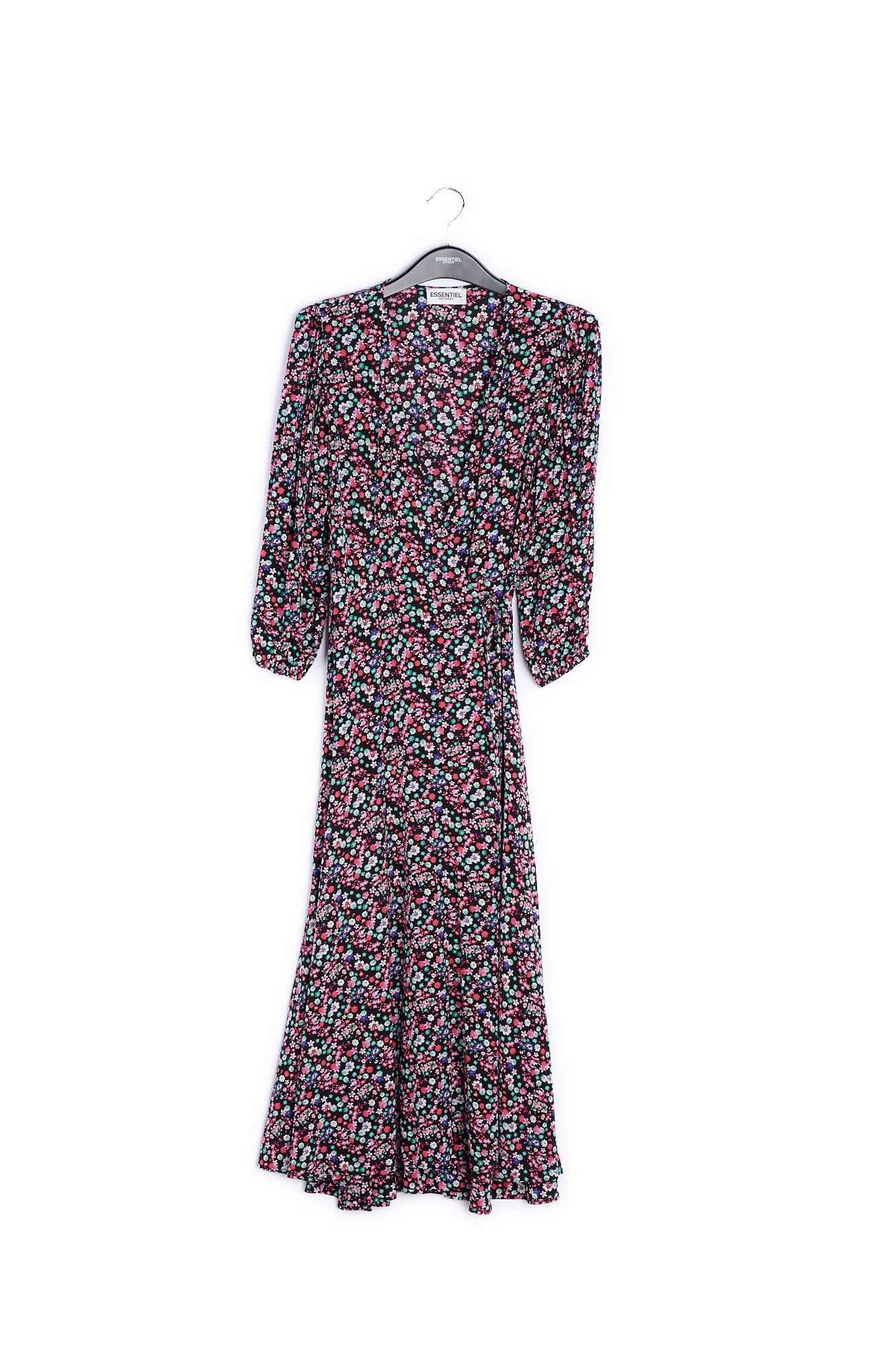 Black floral-print wrap maxi dress RE—SSENTIEL | Essentiel second hand
