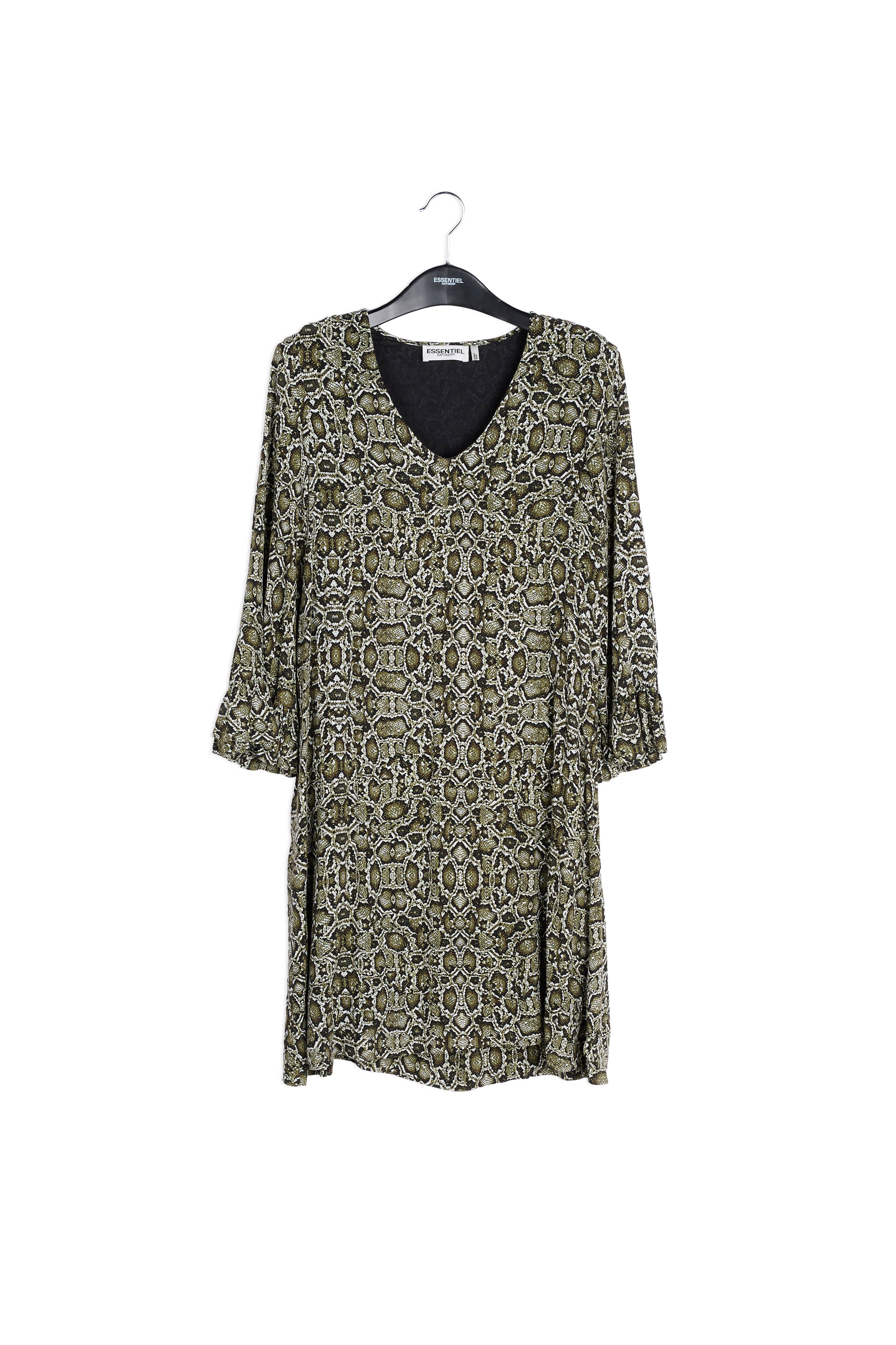 Kakigroene mini-jurk met slangenprint RE—SSENTIEL | Essentiel second hand