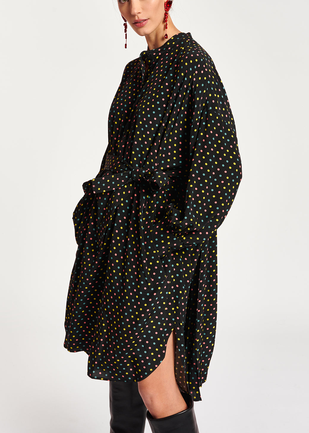 Black polka-dot shirt dress with plissé backside RE—SSENTIEL | Essentiel second hand