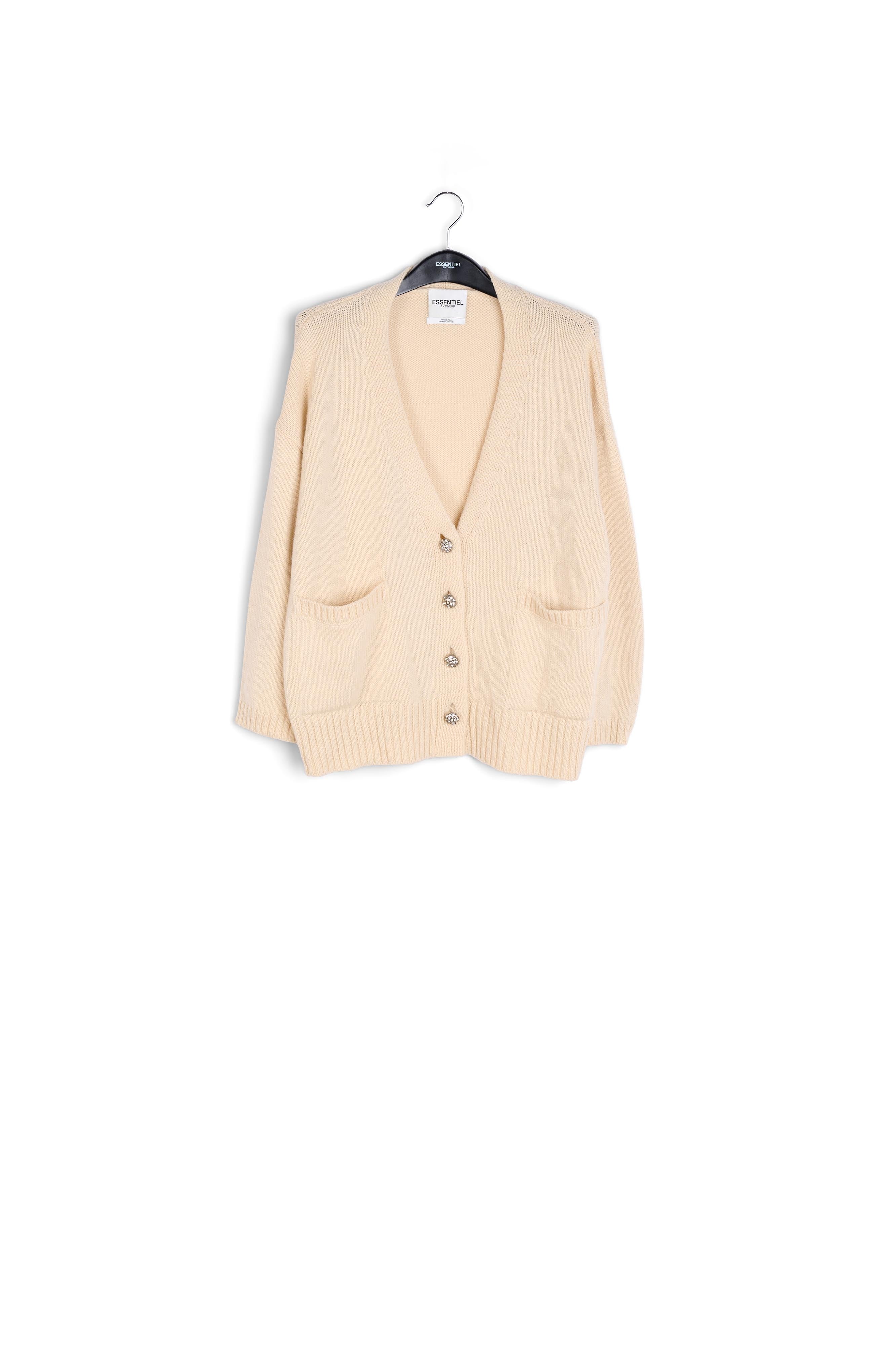 Off-white oversized cardigan with rhinestone buttons RE—SSENTIEL | Essentiel second hand