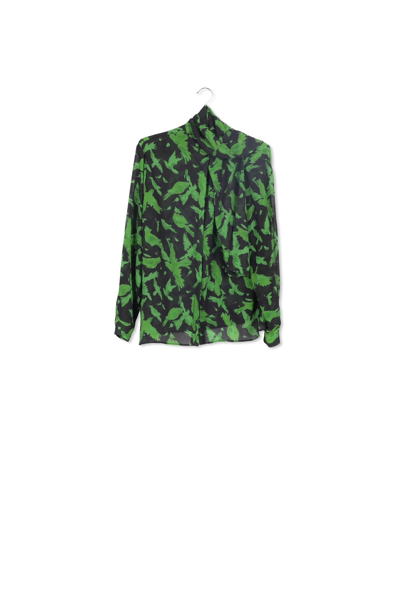 Black and green relaxed-fit shirt with pussy bow RE—SSENTIEL | Essentiel second hand