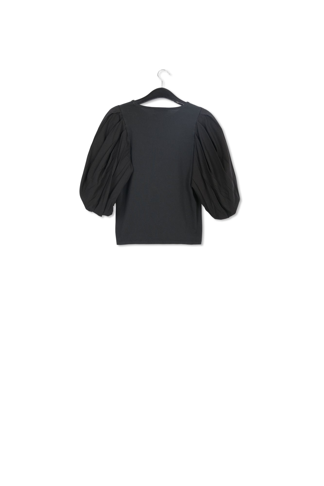 Black jersey T-shirt with cotton-poplin sleeves RE—SSENTIEL | Essentiel second hand