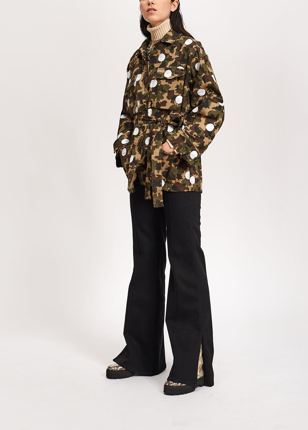 Camouflage-print cotton jacket with white sequin polka dots RE—SSENTIEL | Essentiel second hand
