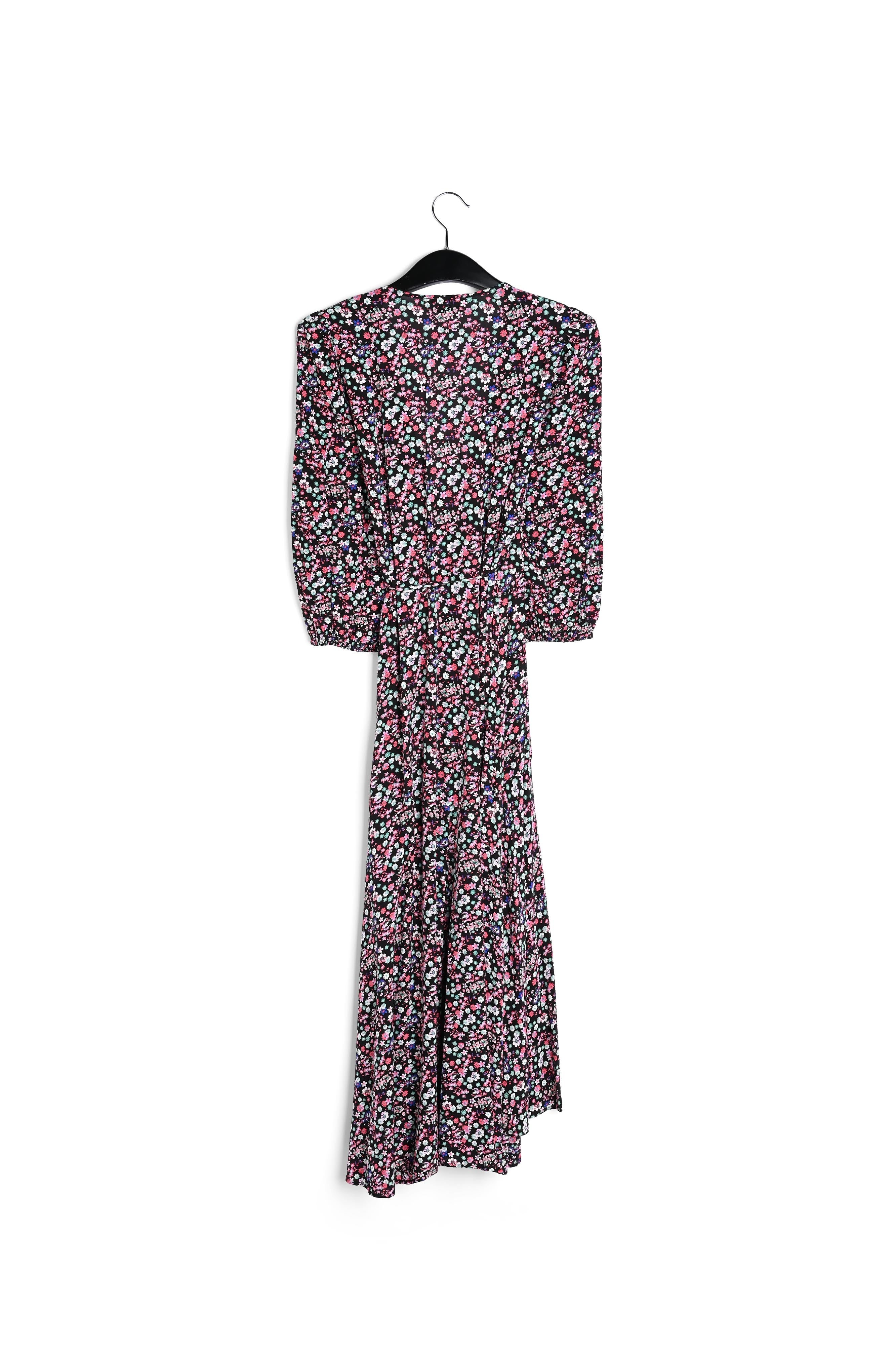 Robe maxi cache-cœur noire à imprimé floral RE—SSENTIEL | Essentiel second hand