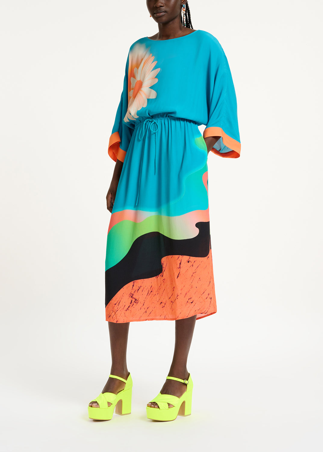 Bleu midi-length dress with multicolor print RE—SSENTIEL | Essentiel second hand