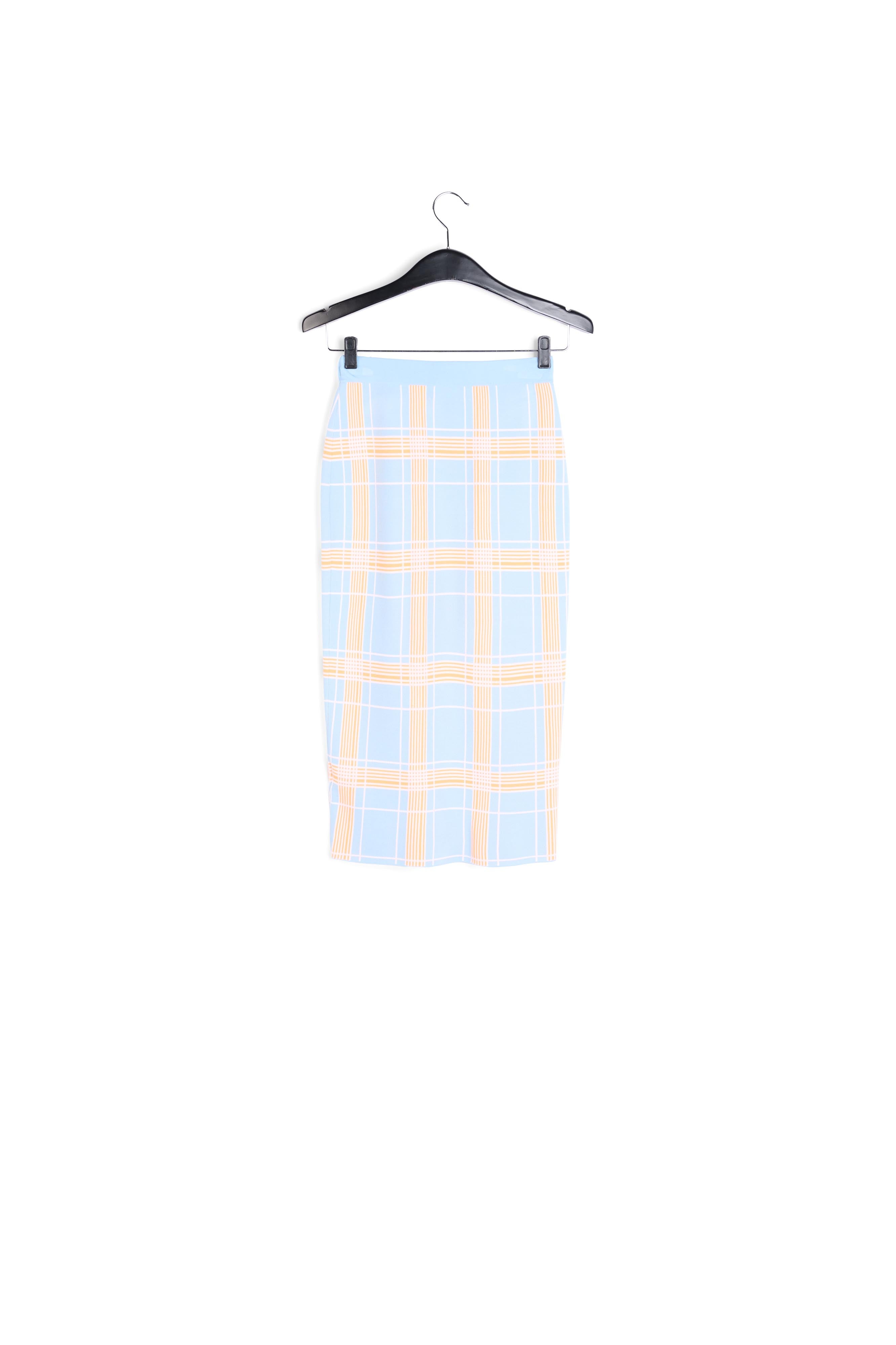 Light blue knitted midi skirt with check motif RE—SSENTIEL | Essentiel second hand