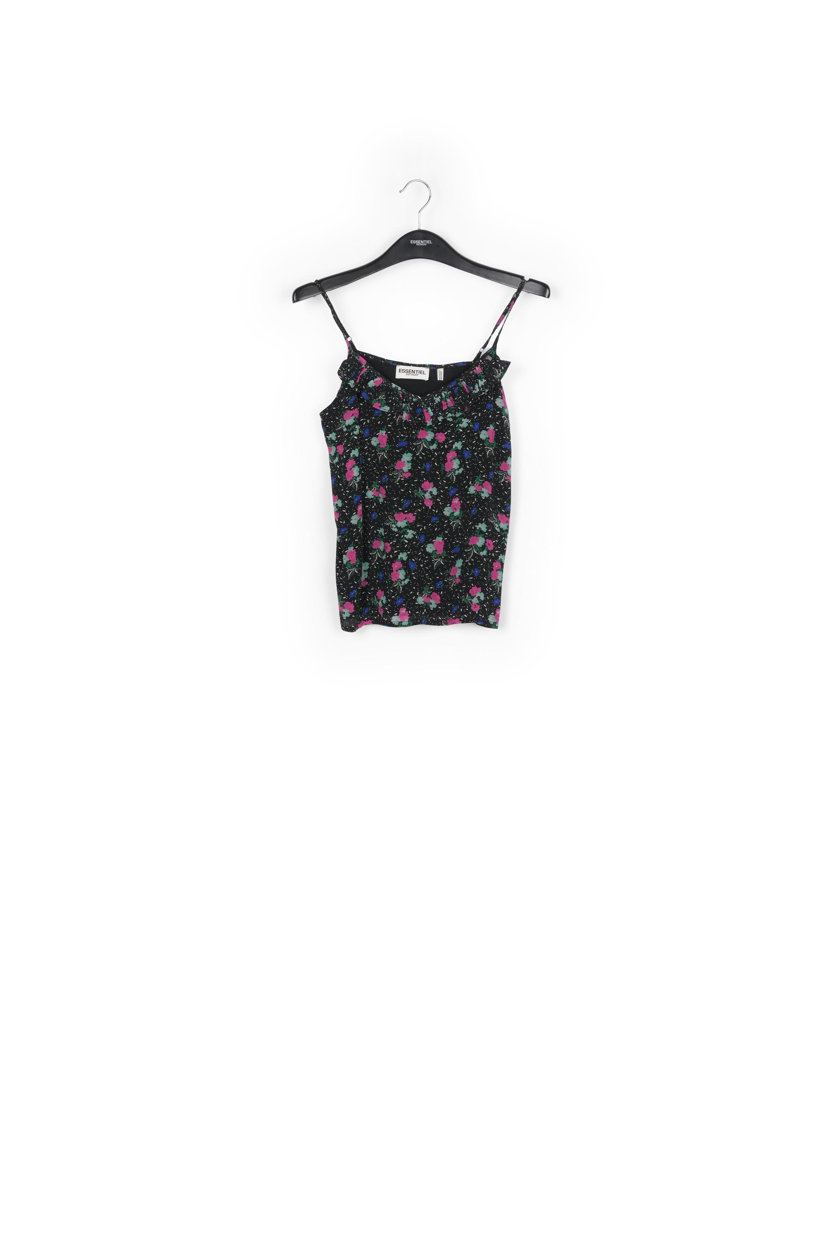 Black floral-print frilled camisole RE—SSENTIEL | Essentiel second hand