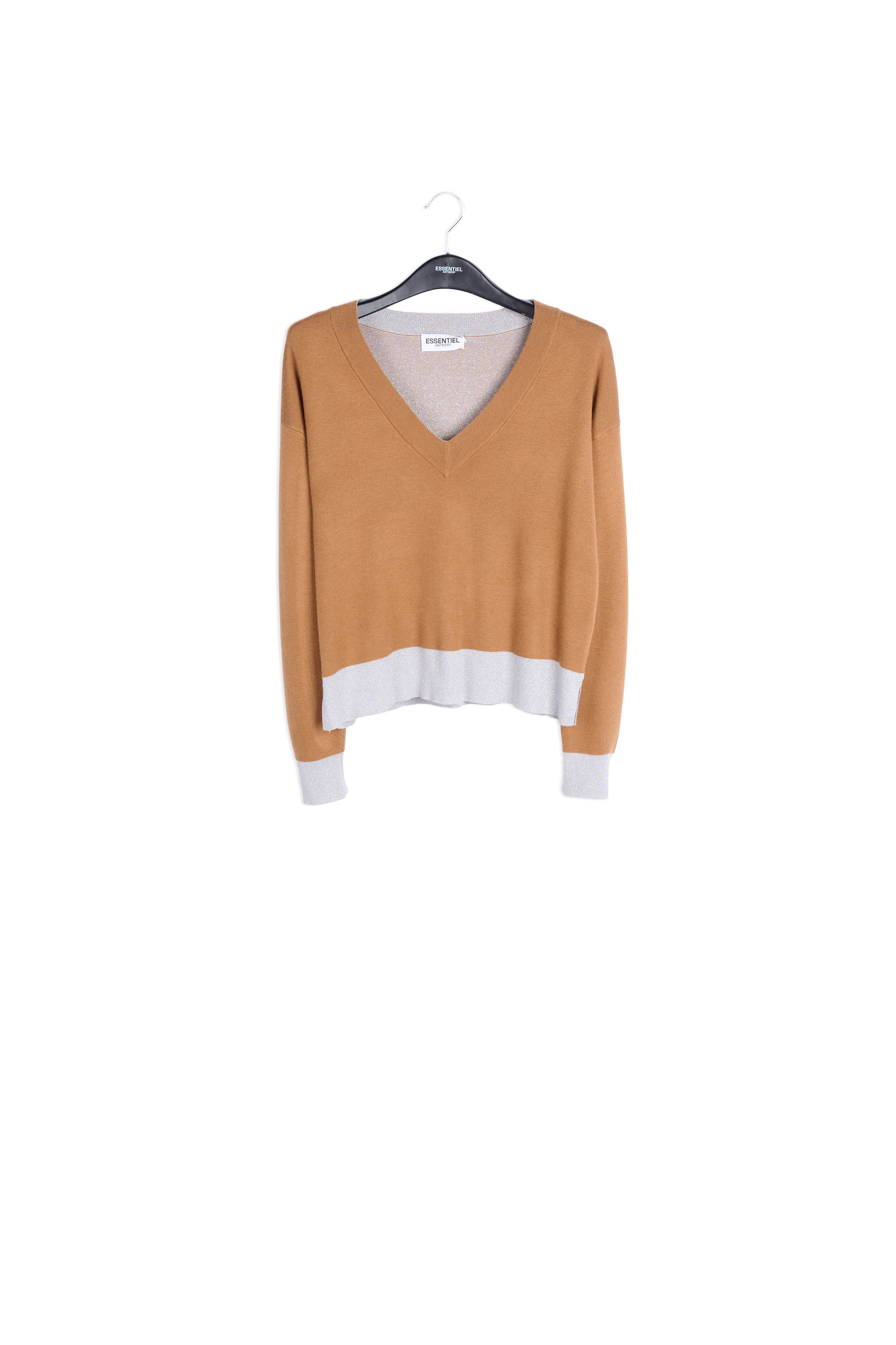Pull carré camel et doré à encolure v RE—SSENTIEL | Essentiel second hand