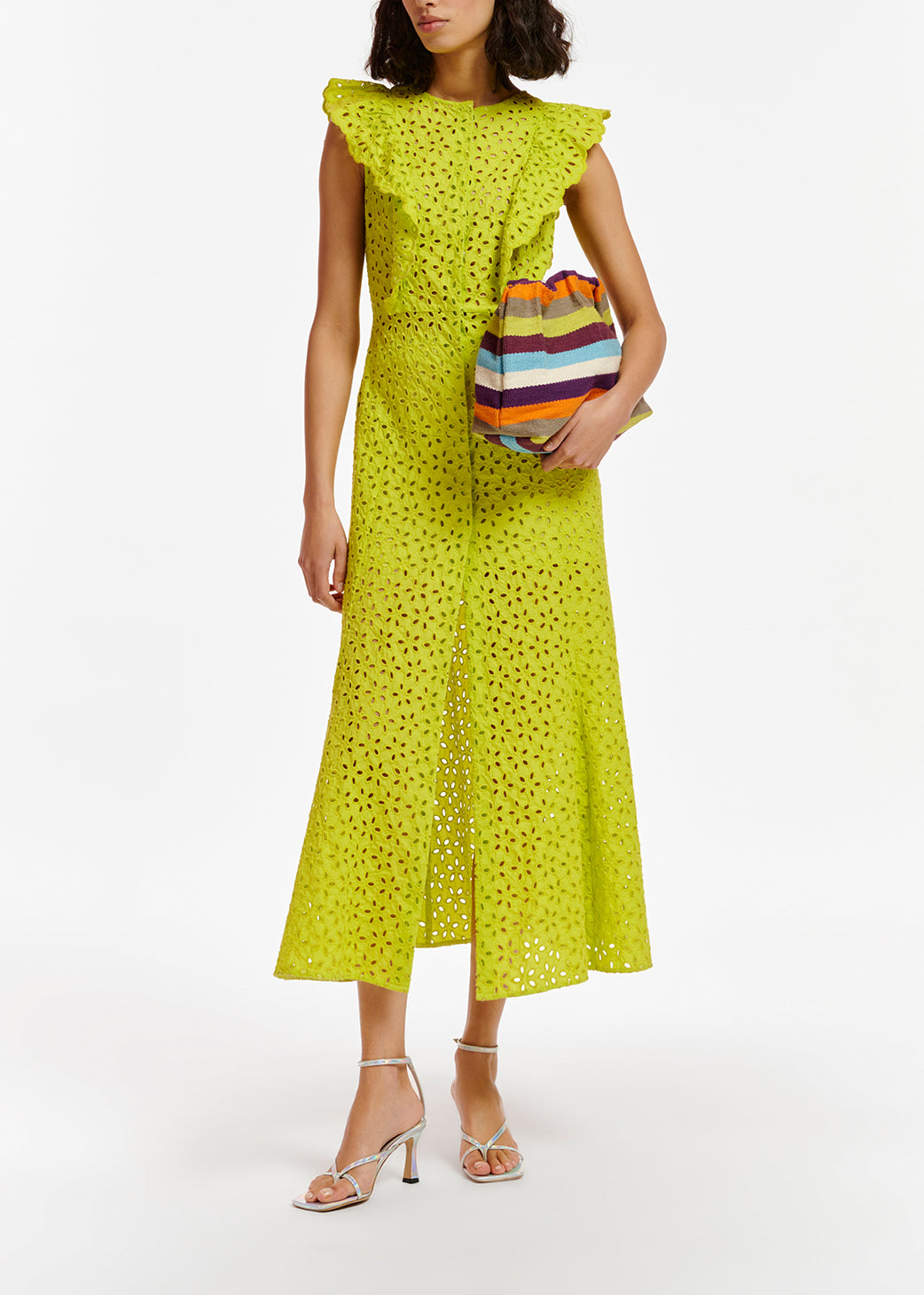 Maxi robe en coton vert citron à  broderie anglaise RE—SSENTIEL | Essentiel second hand