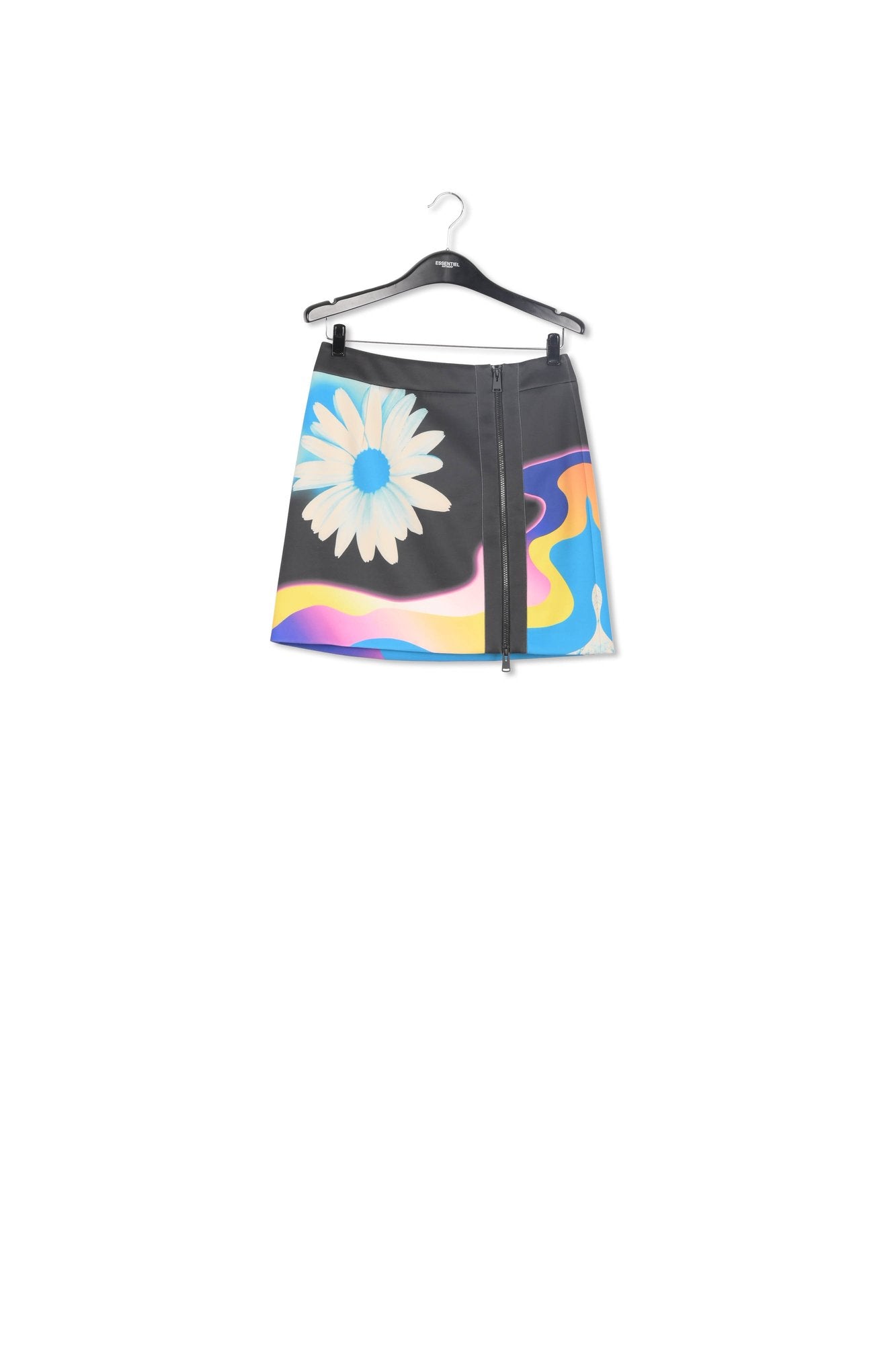 Black mini skirt with multicolor print RE—SSENTIEL | Essentiel second hand