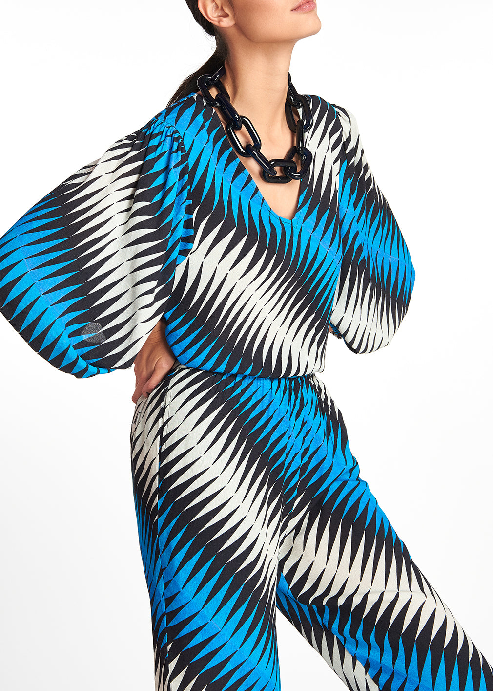 Graphic print top with voluminous sleeves RE—SSENTIEL | Essentiel second hand