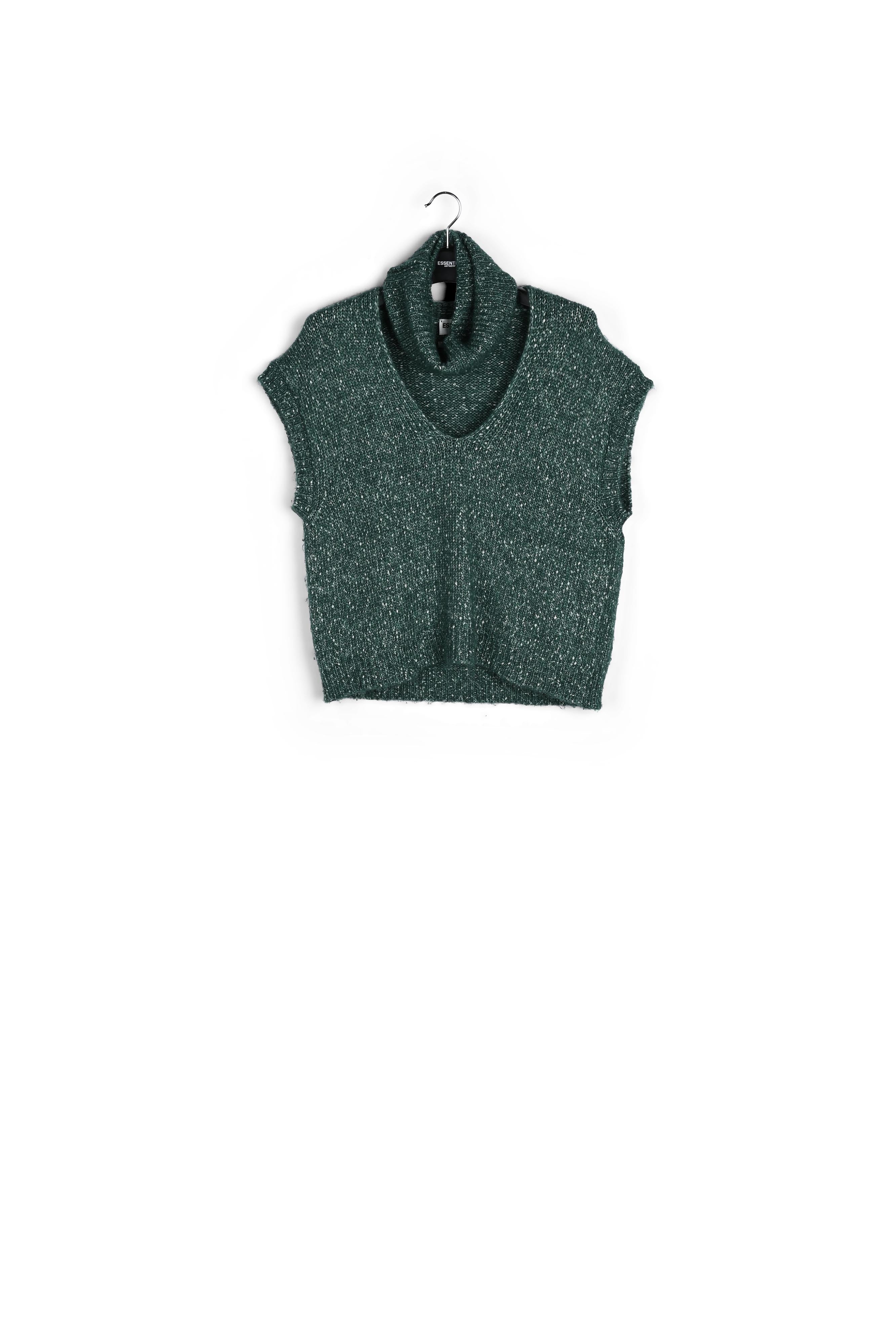 Dark green mélange sleeveless sweater with separate collar RE—SSENTIEL | Essentiel second hand
