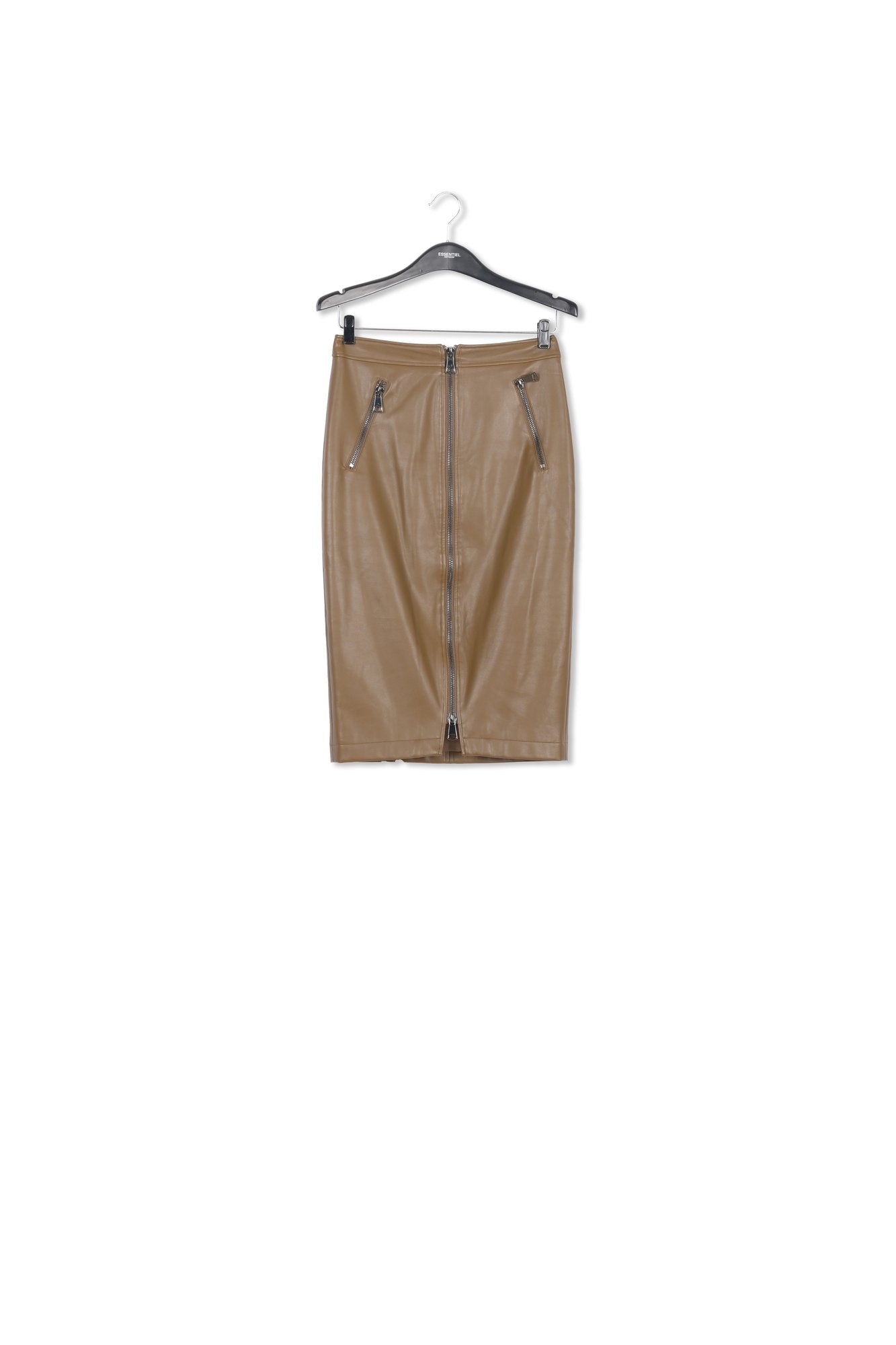 Khaki faux leather pencil skirt RE—SSENTIEL | Essentiel second hand