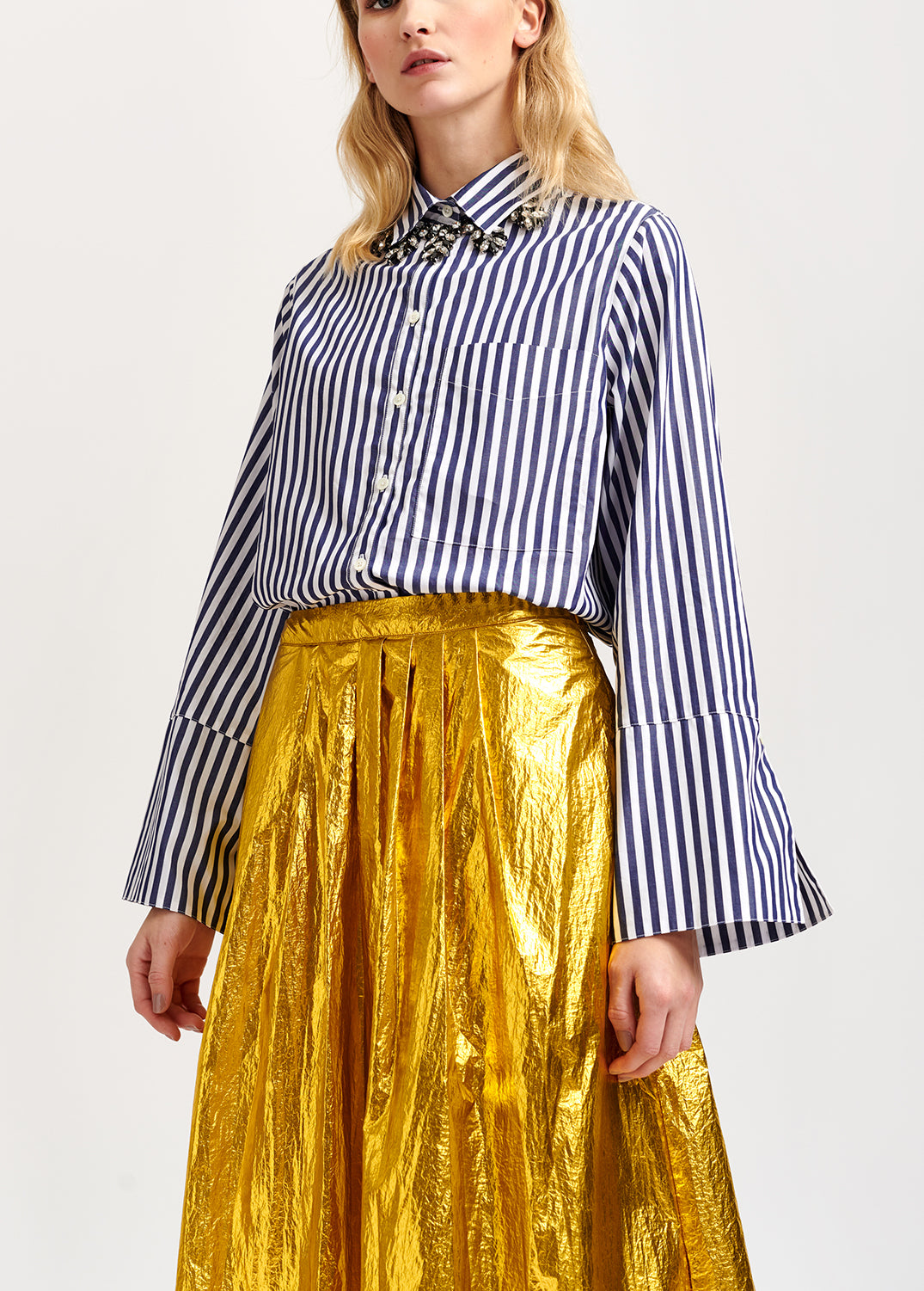 White and dark blue striped cotton shirt RE—SSENTIEL | Essentiel second hand