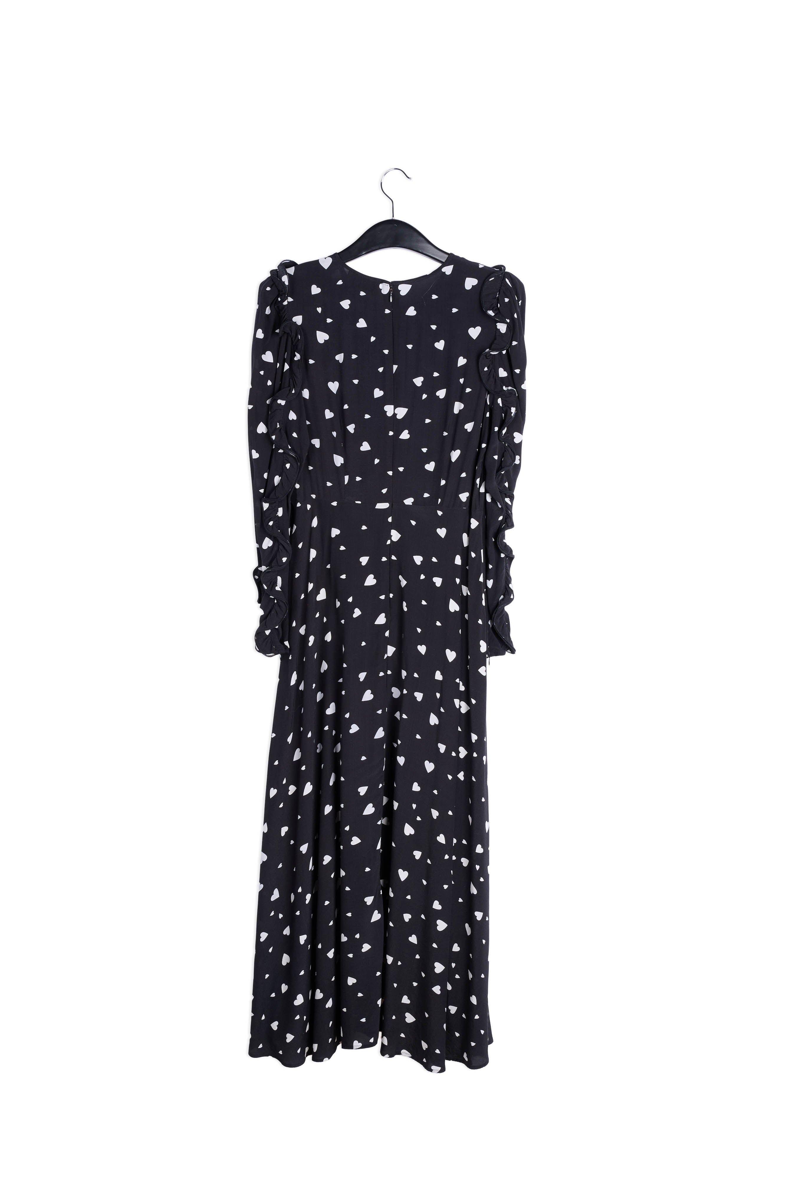 Black heart-print maxi dress with ruffle details RE—SSENTIEL | Essentiel second hand
