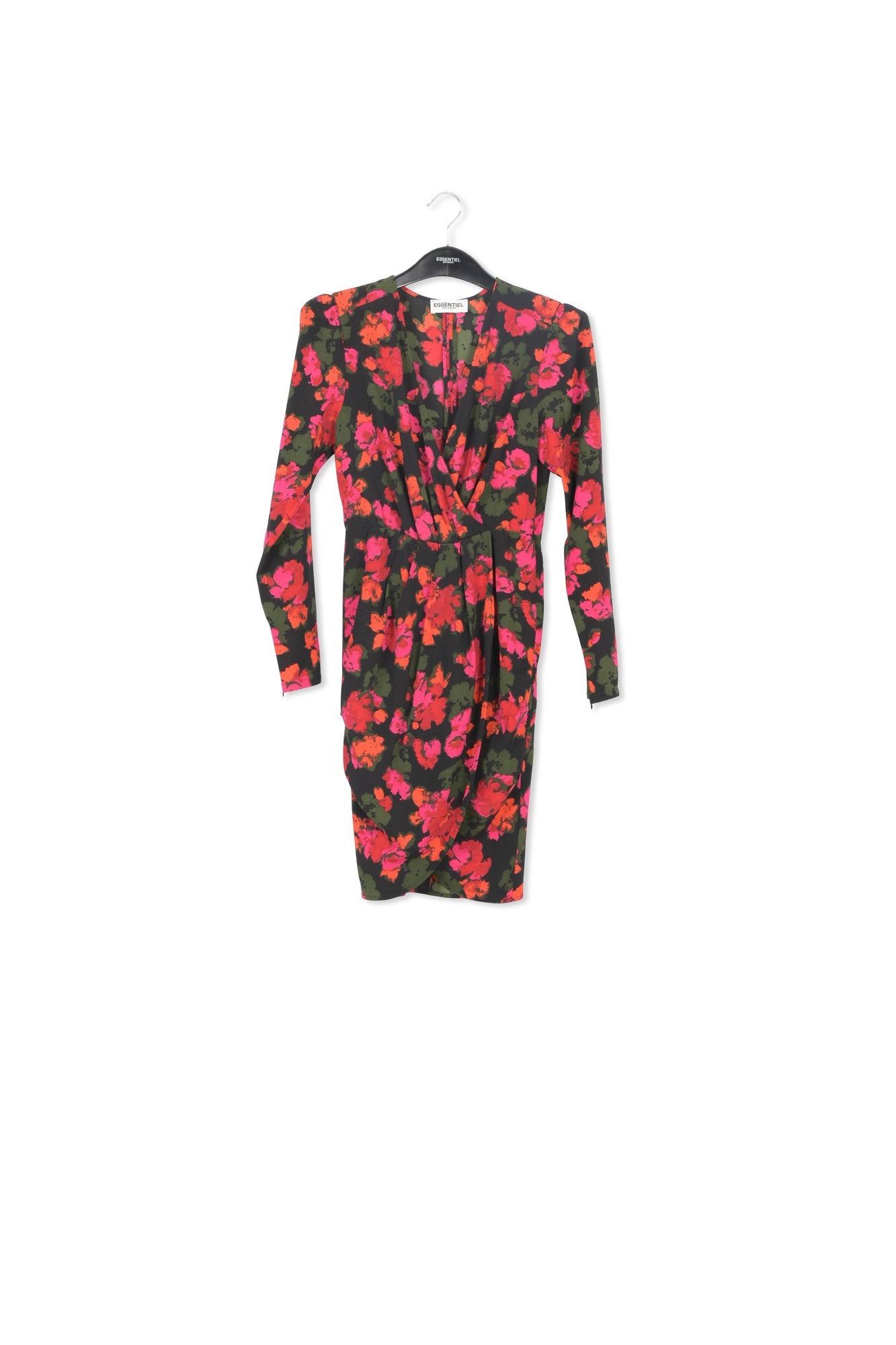 Robe midi cache-cœur noire et bleue RE—SSENTIEL | Essentiel second hand