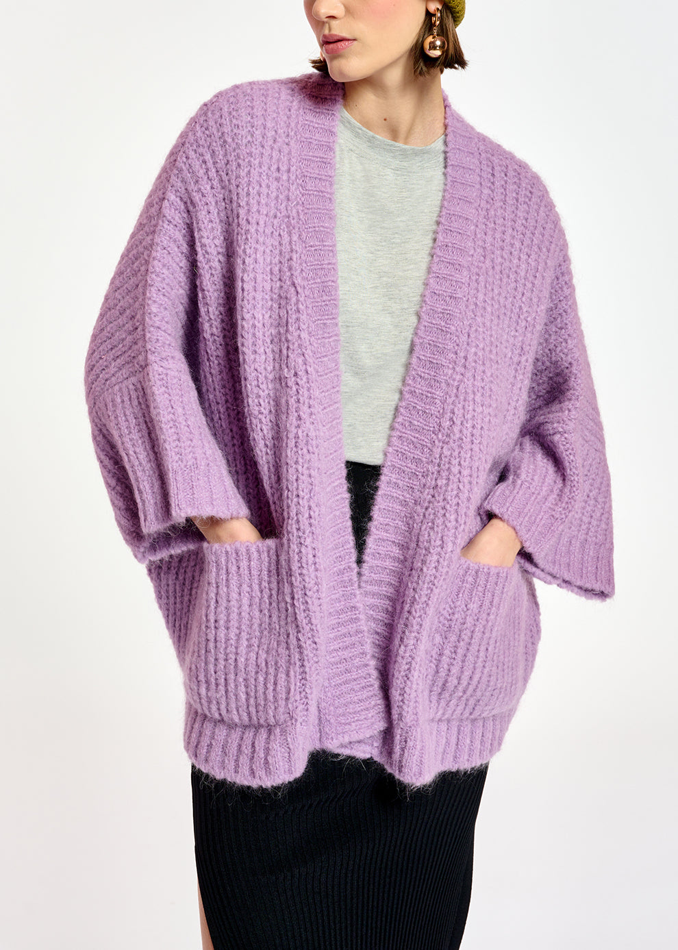 Mauve cardigan met boxy snit RE—SSENTIEL | Essentiel second hand