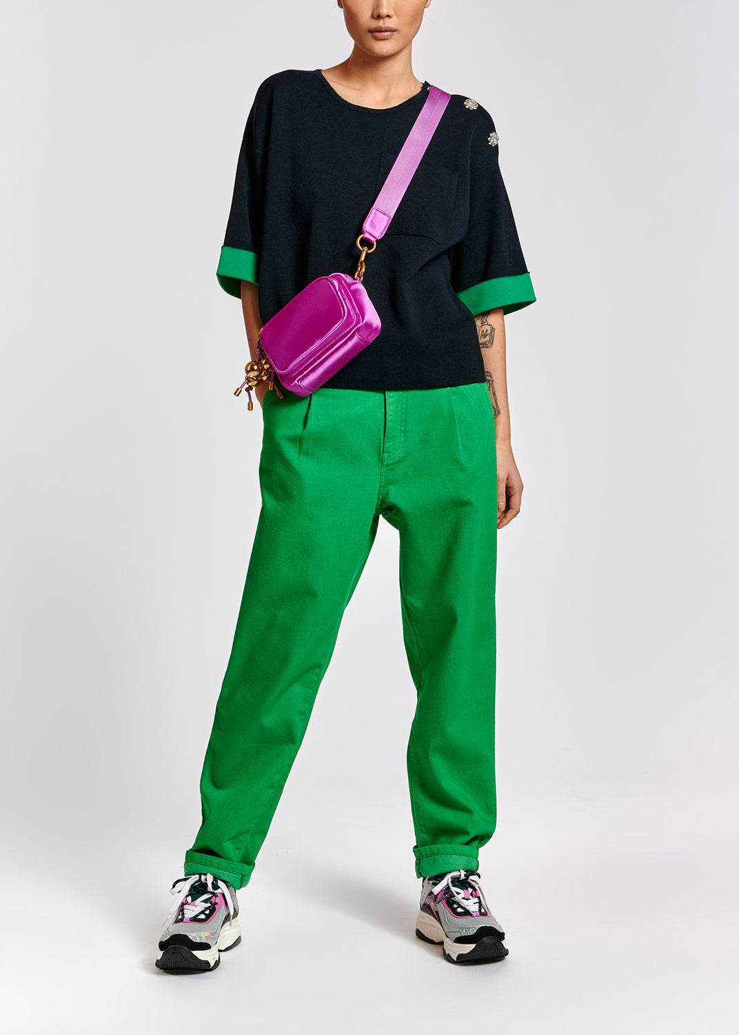 Groene jeansbroek met wijde snit RE—SSENTIEL | Essentiel second hand