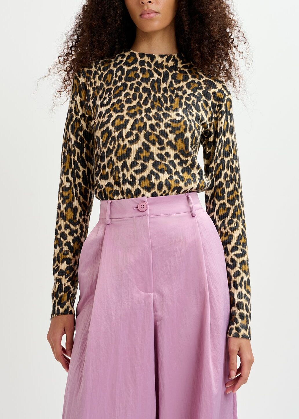 Beige rib-knitted sweater with leopard motif RE—SSENTIEL | Essentiel second hand