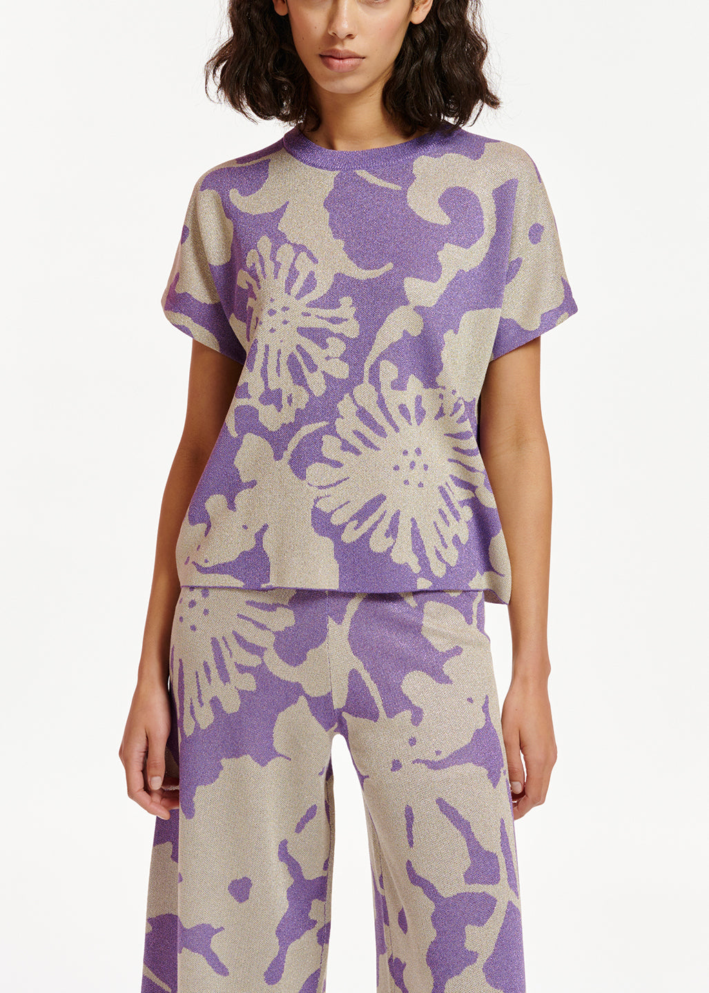 Pull jacquard beige et violet avec lurex RE—SSENTIEL | Essentiel second hand