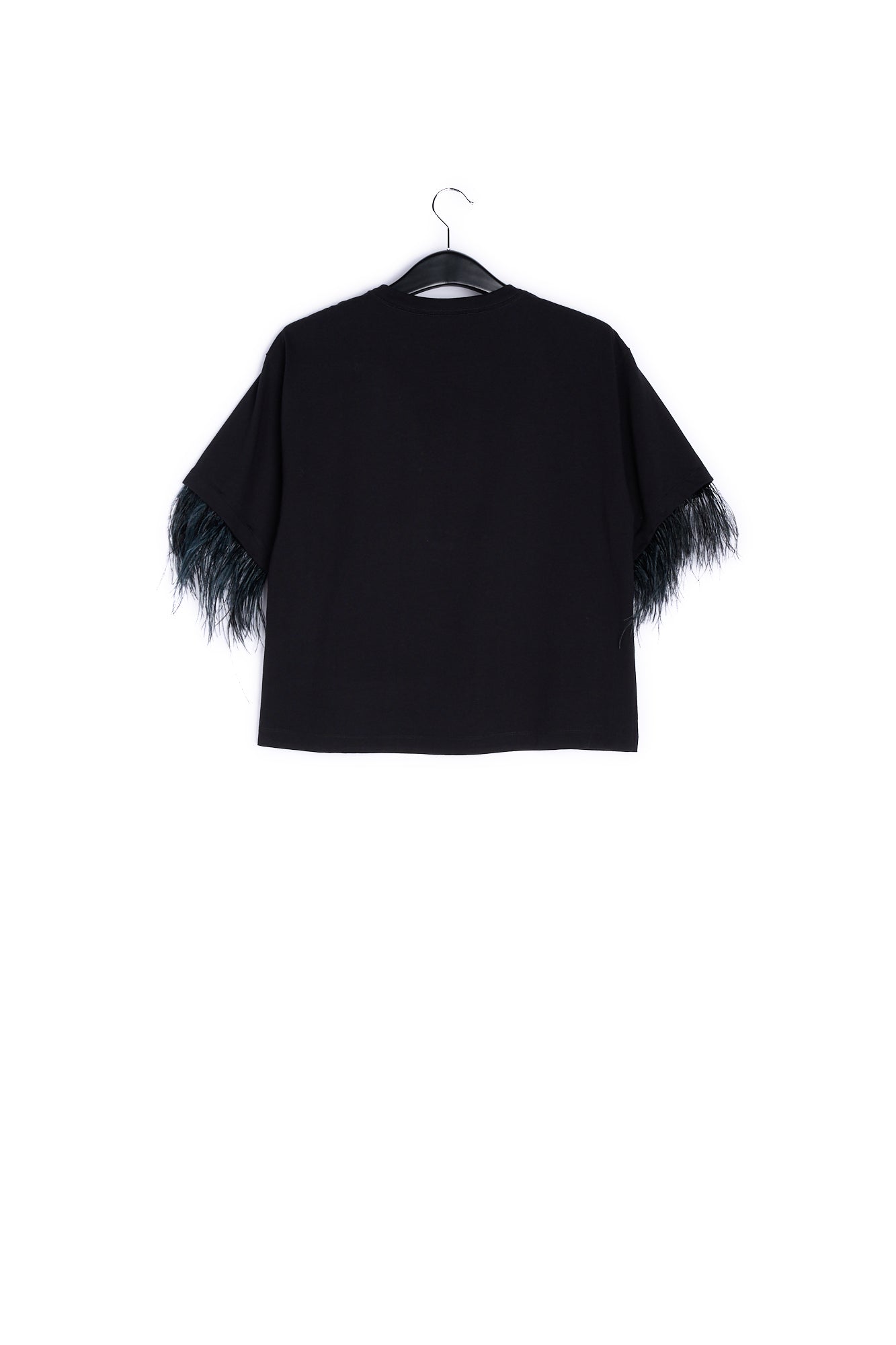 Black cotton-jersey t-shirt with feather trims RE—SSENTIEL | Essentiel second hand