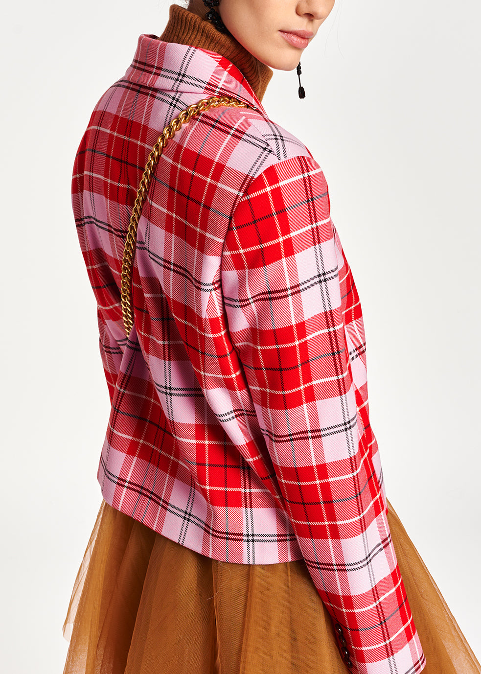 Red check cropped-fit blazer RE—SSENTIEL | Essentiel second hand
