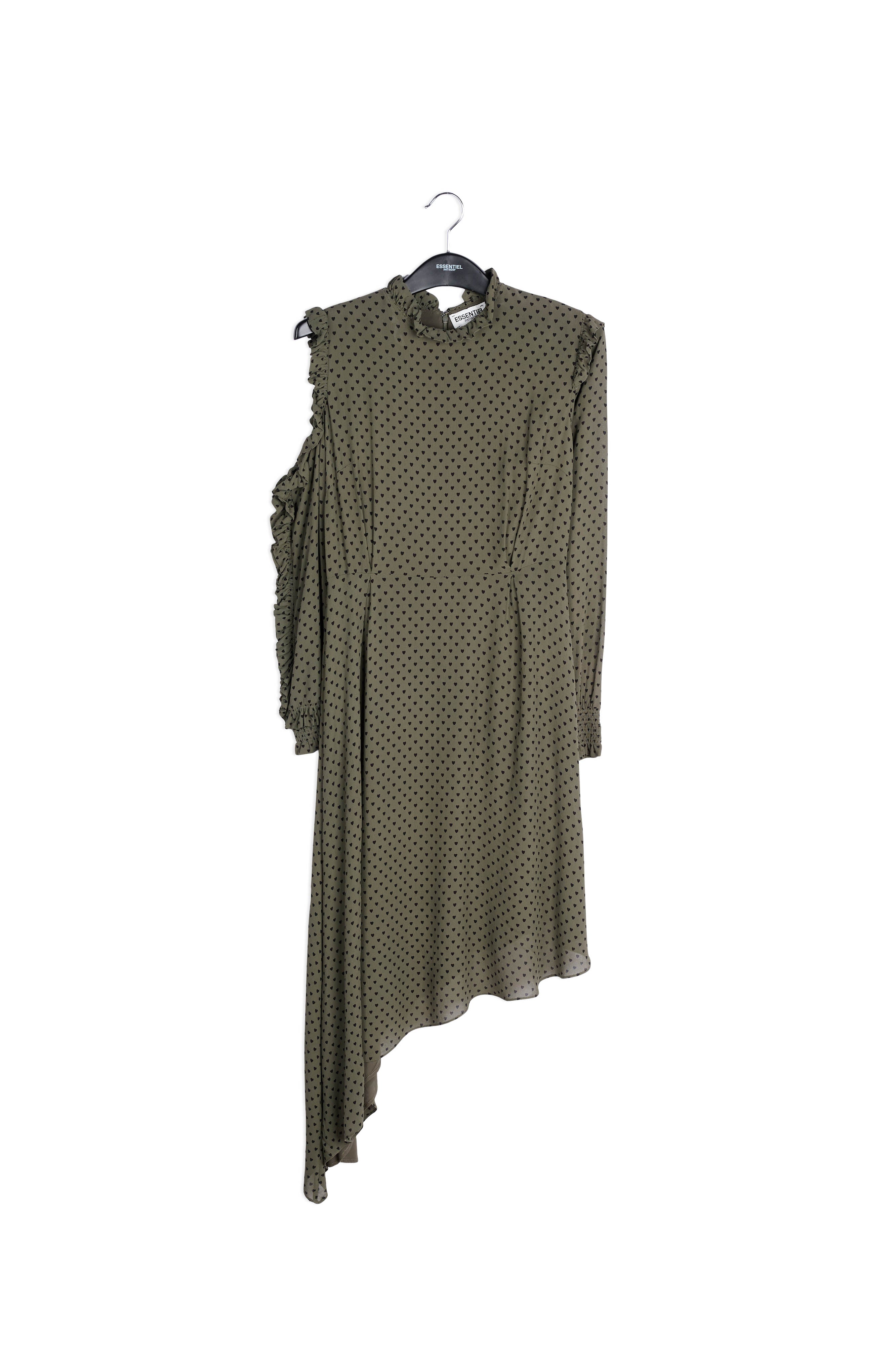 Asymmetrical khaki dress with little hearts RE—SSENTIEL | Essentiel second hand