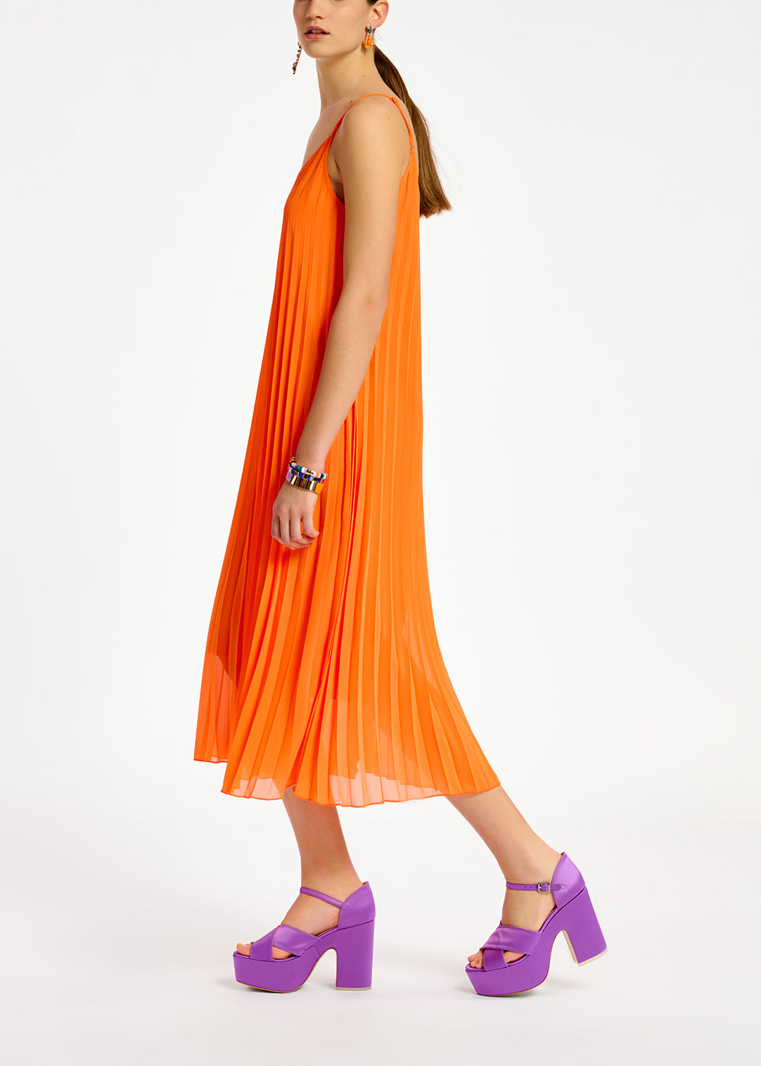 Orange plissé midi-length slip dress RE—SSENTIEL | Essentiel second hand