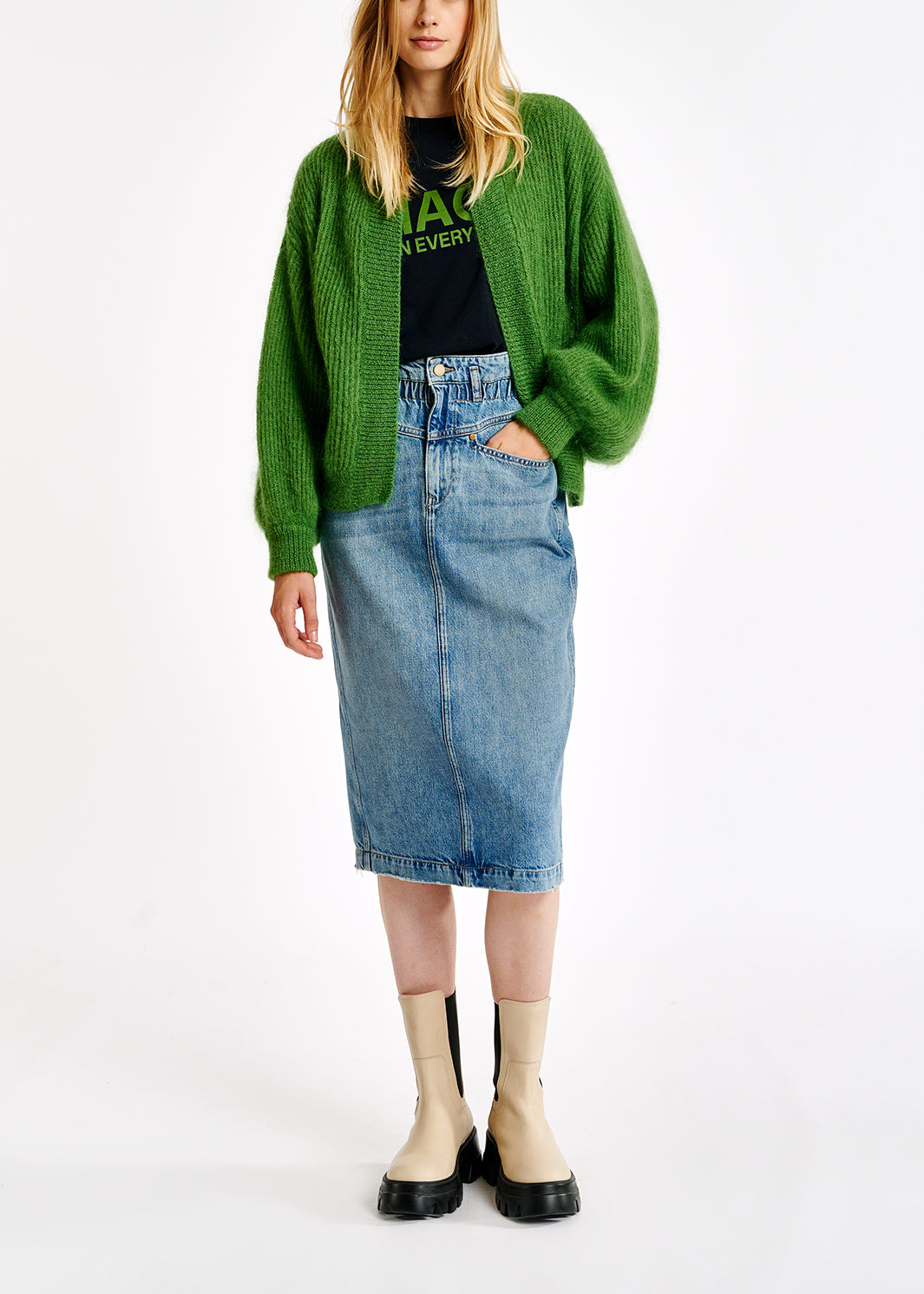 Green mohair and wool blend cardigan RE—SSENTIEL | Essentiel second hand