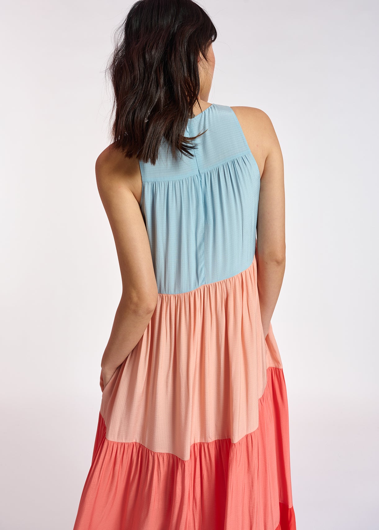 Maxi robe bleu clair, orange et rouge RE—SSENTIEL | Essentiel second hand