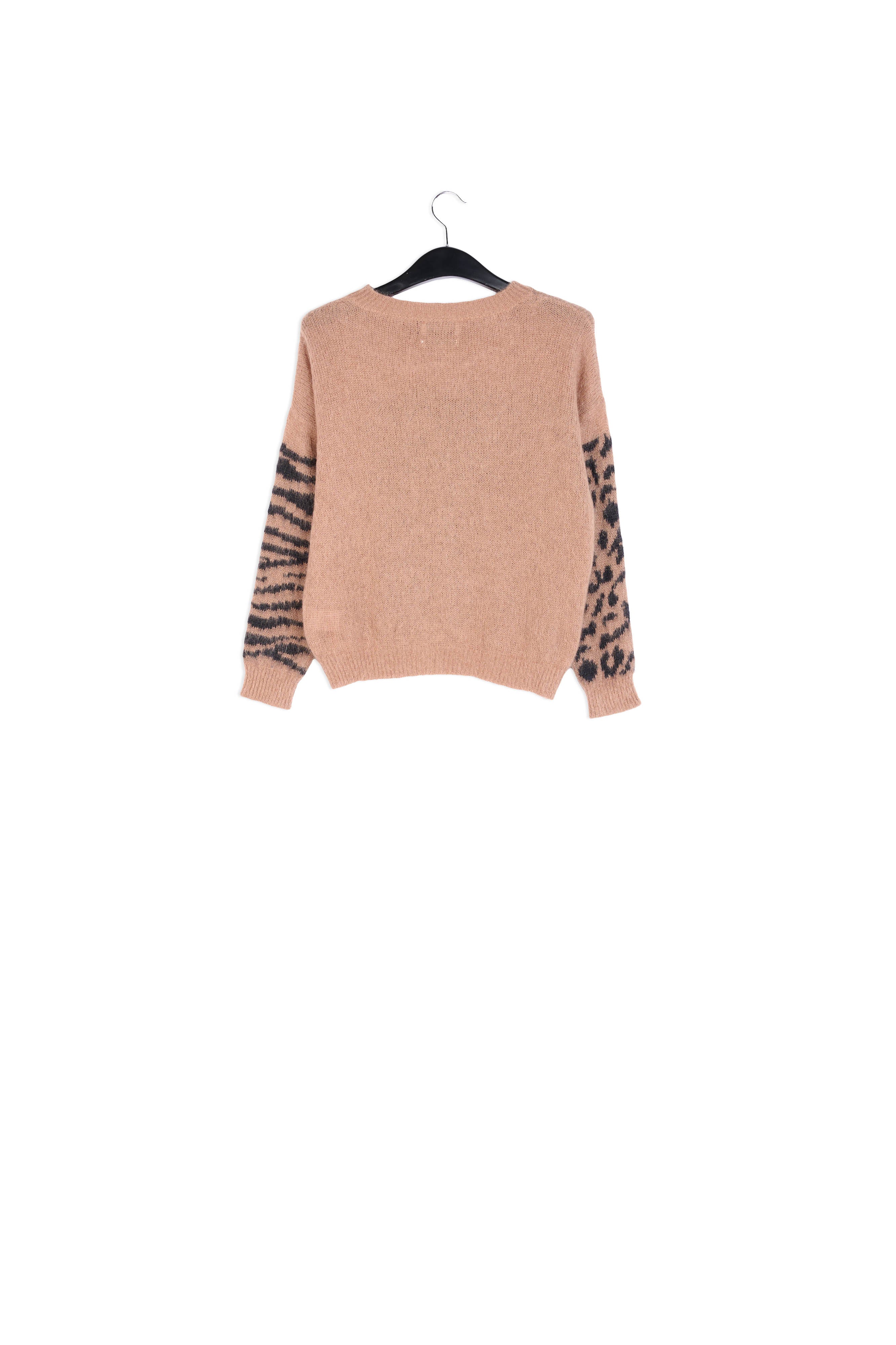 Pull en maille camel à imprimés léopard et zèbre RE—SSENTIEL | Essentiel second hand