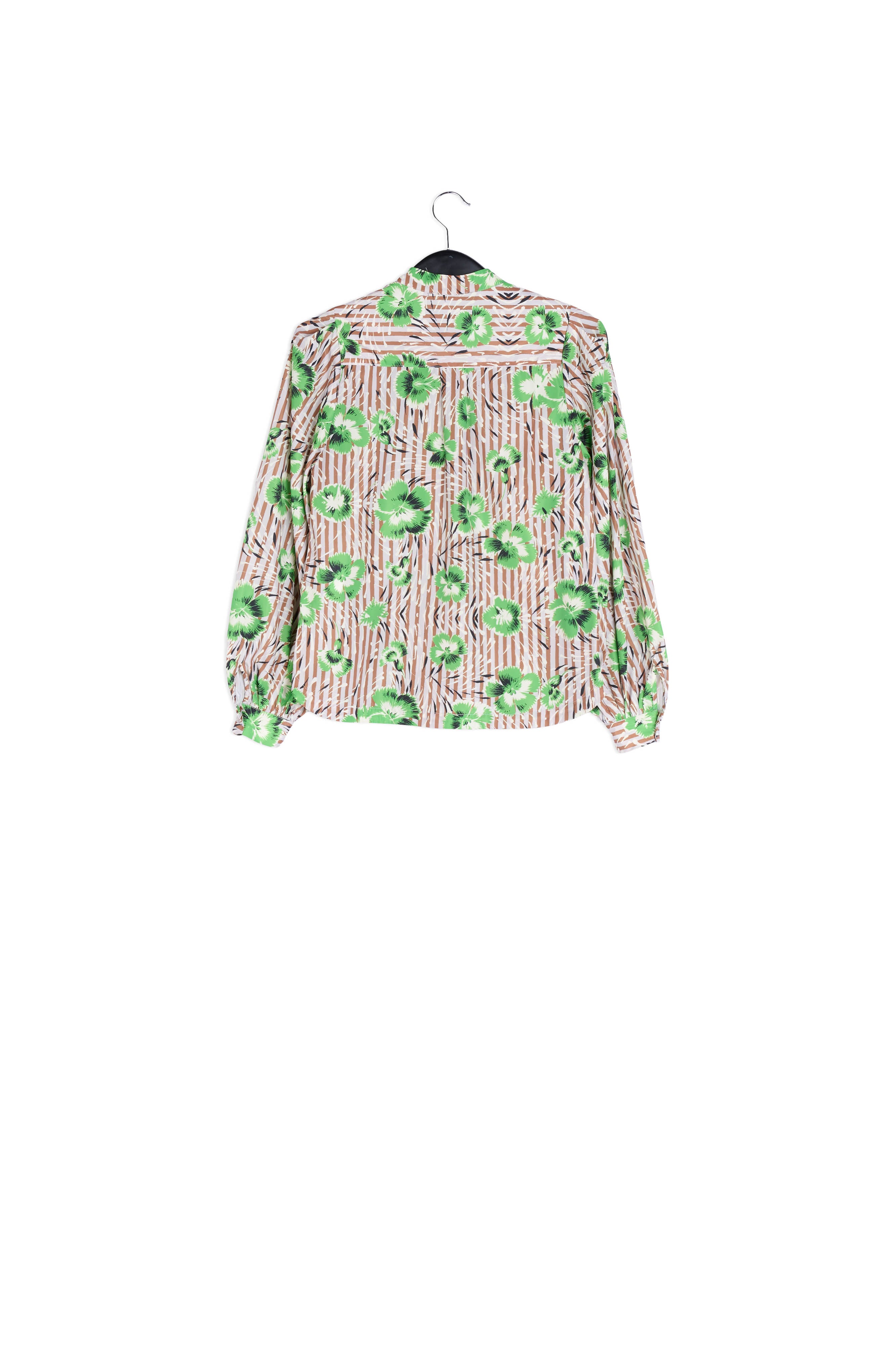 Stripe and green floral print puffed-sleeve top RE—SSENTIEL | Essentiel second hand