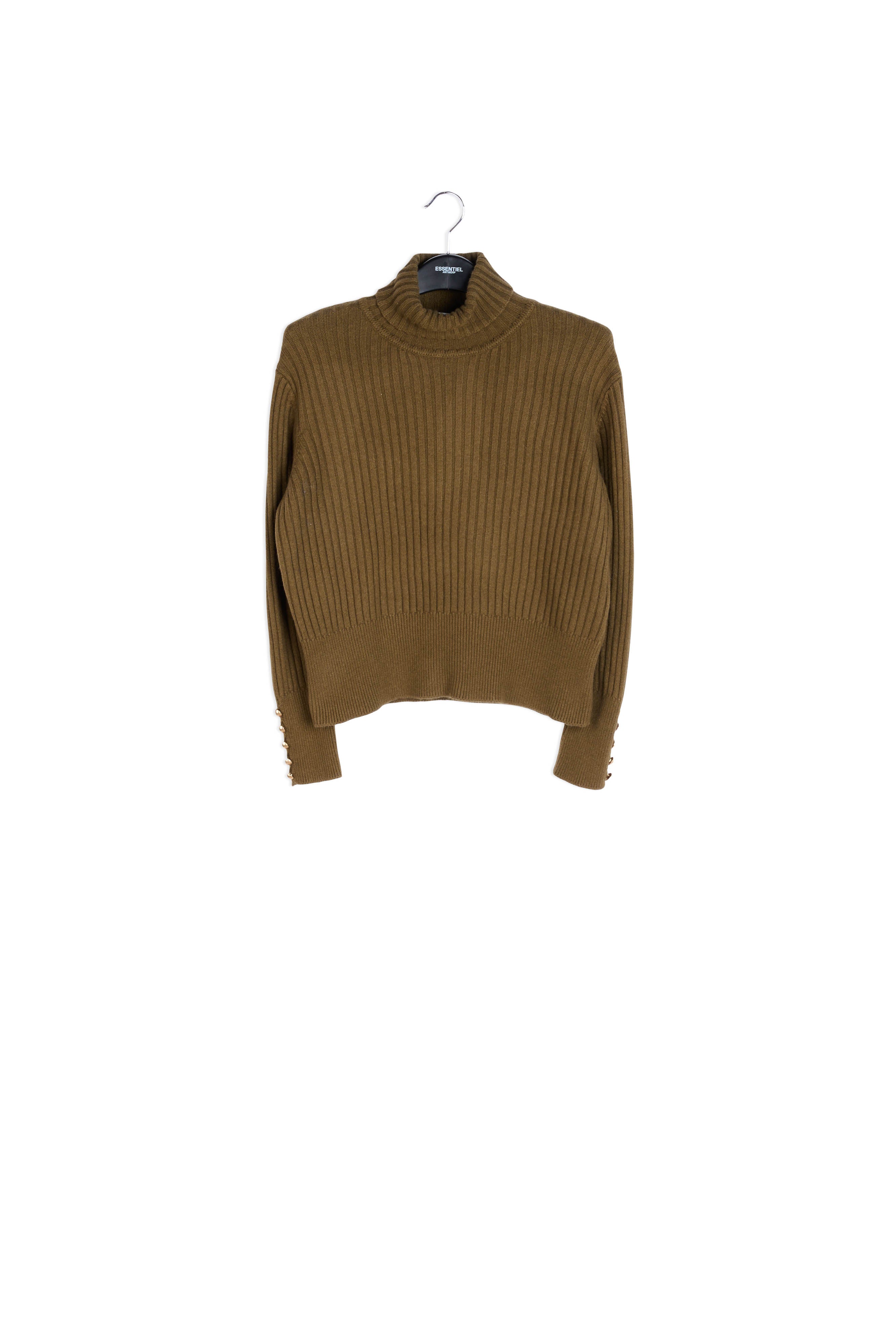 Army green cotton and wool-blend turtleneck sweater RE—SSENTIEL | Essentiel second hand