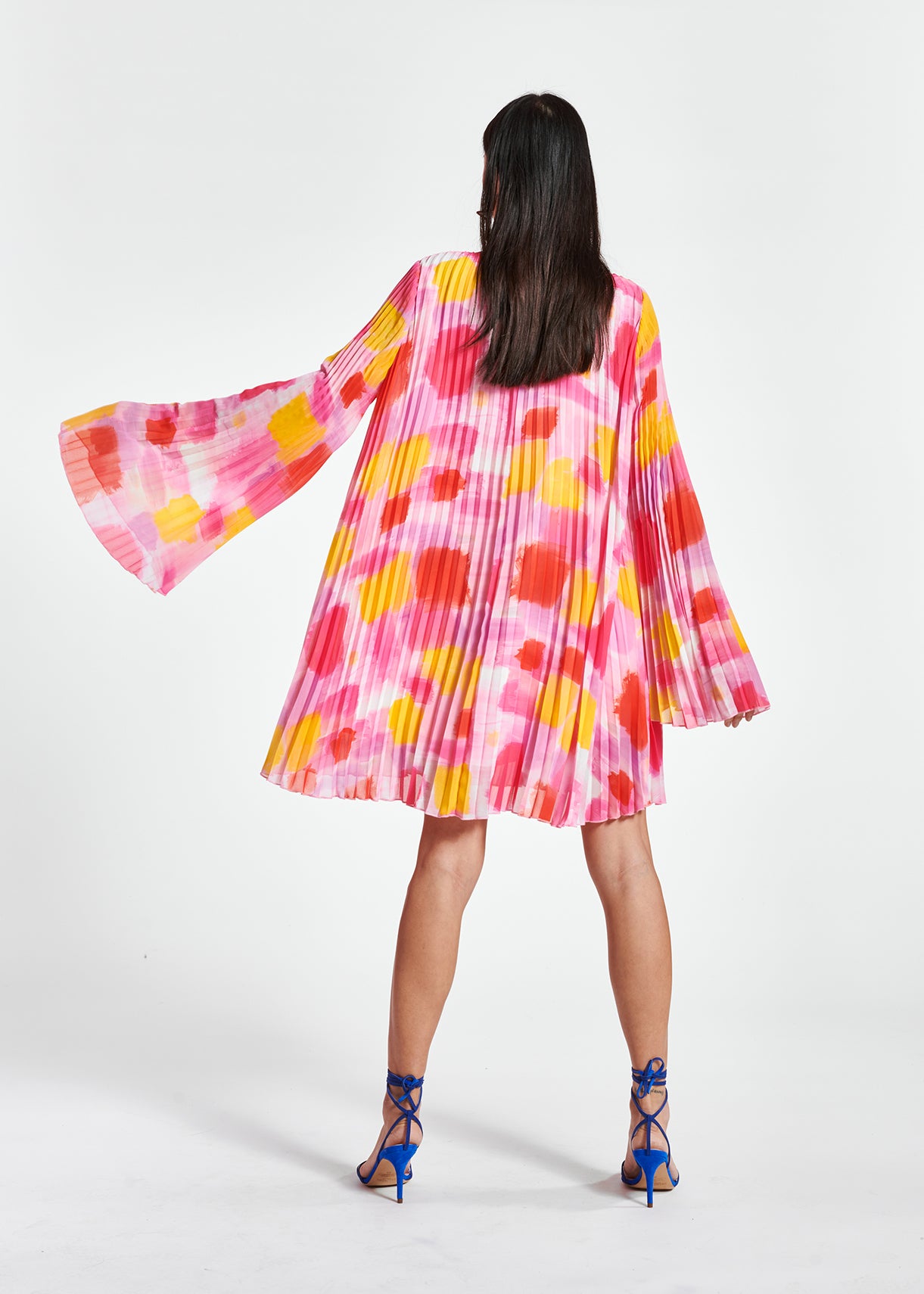 Dark blue printed plissé mini dress RE—SSENTIEL | Essentiel second hand