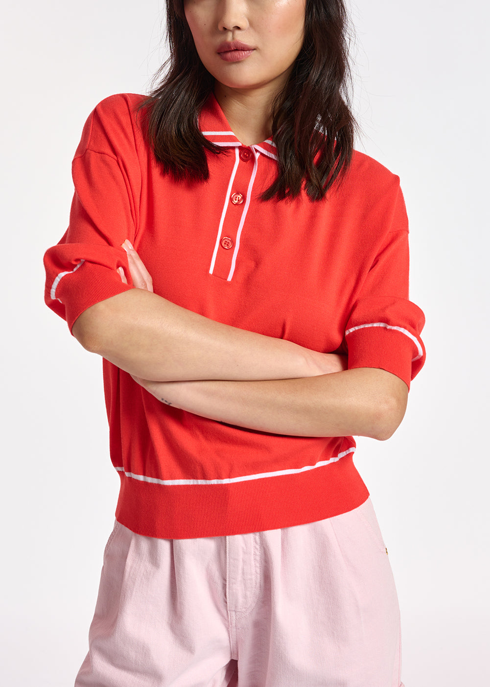 Red knitted polo top RE—SSENTIEL | Essentiel second hand